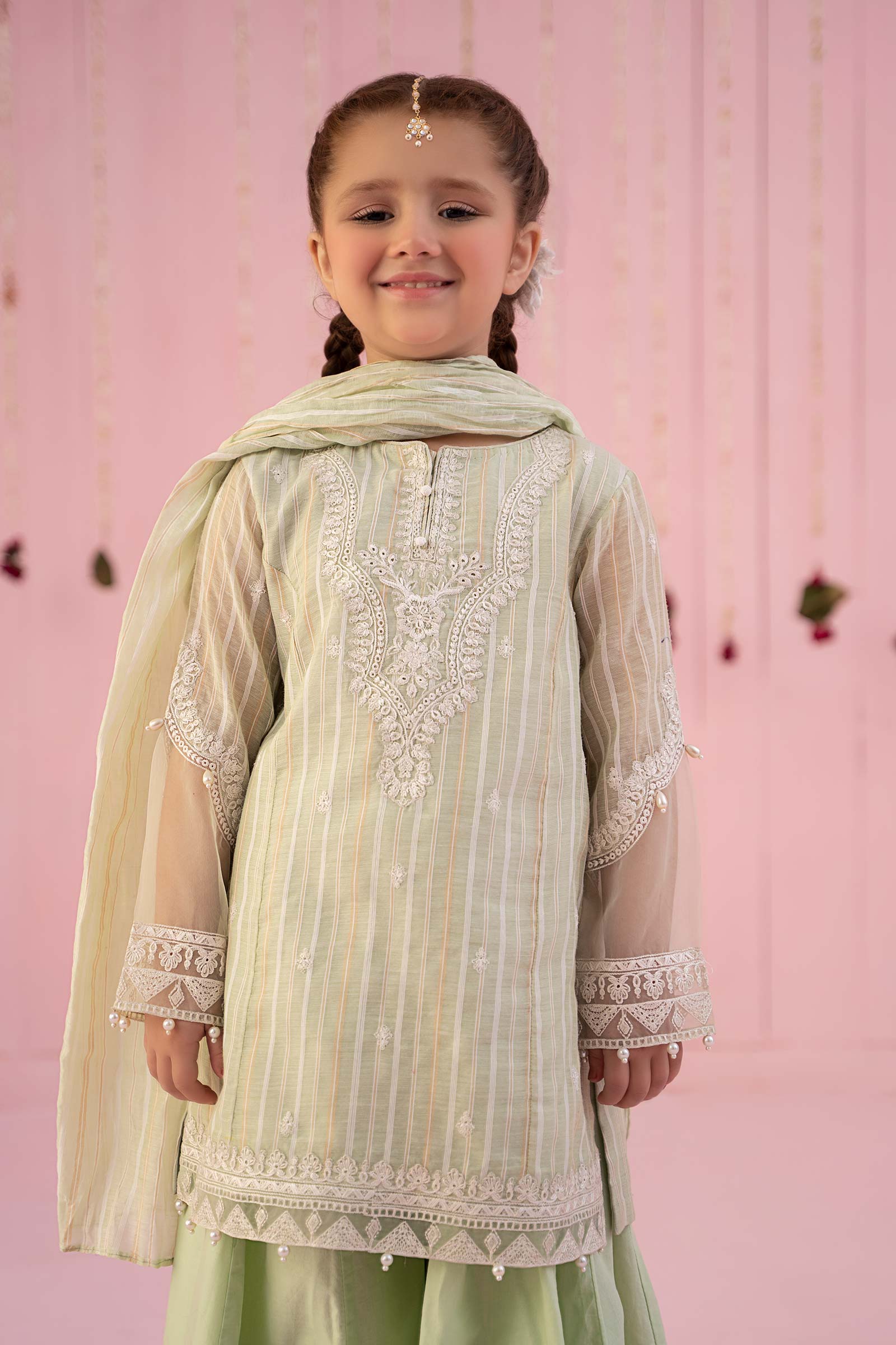 3 Piece Embroidered Stripe Cotton Suit - Image 3