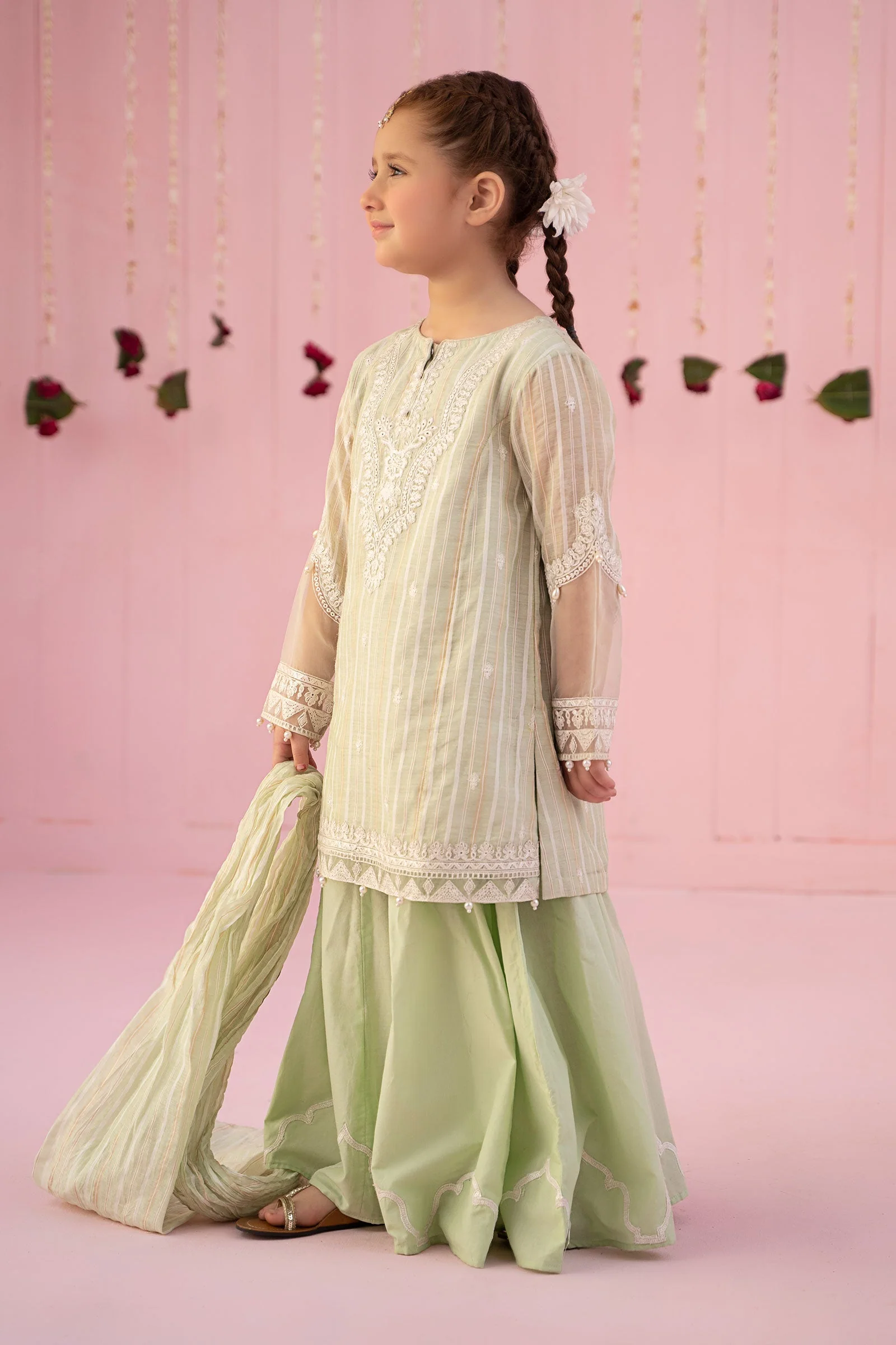 3 Piece Embroidered Stripe Cotton Suit - Image 6