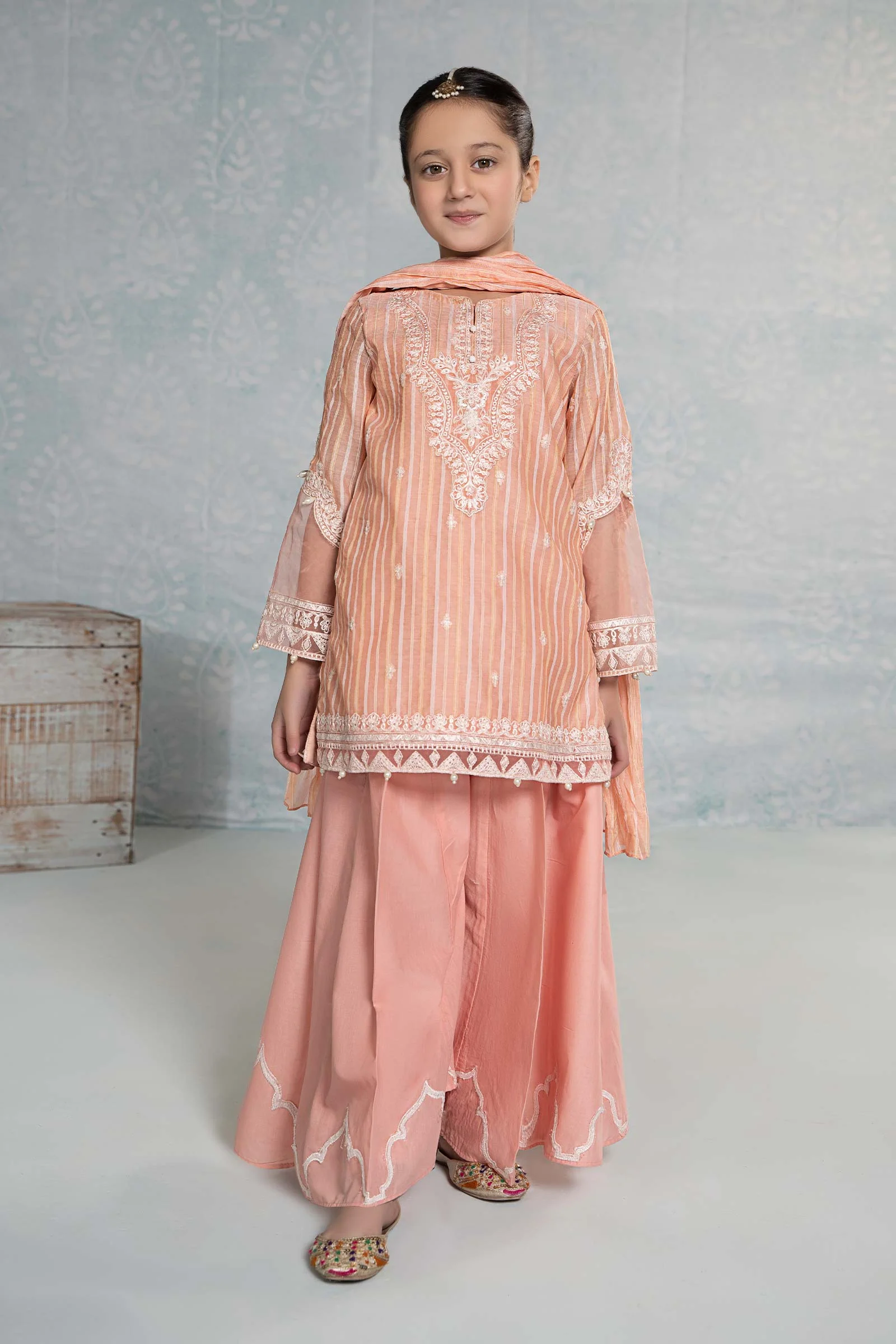3 Piece Embroidered Stripecotton Suit