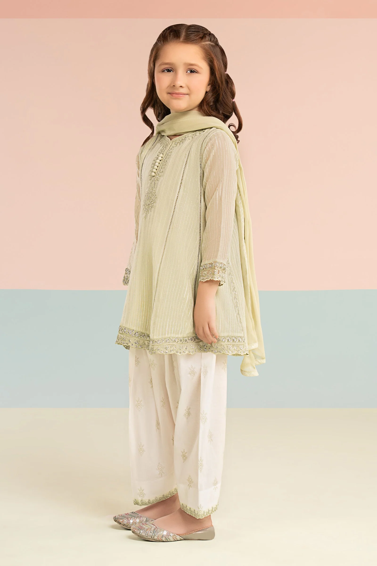 3 Piece Embroidered Striped Lurex Yarn Dyed Suit - Image 6