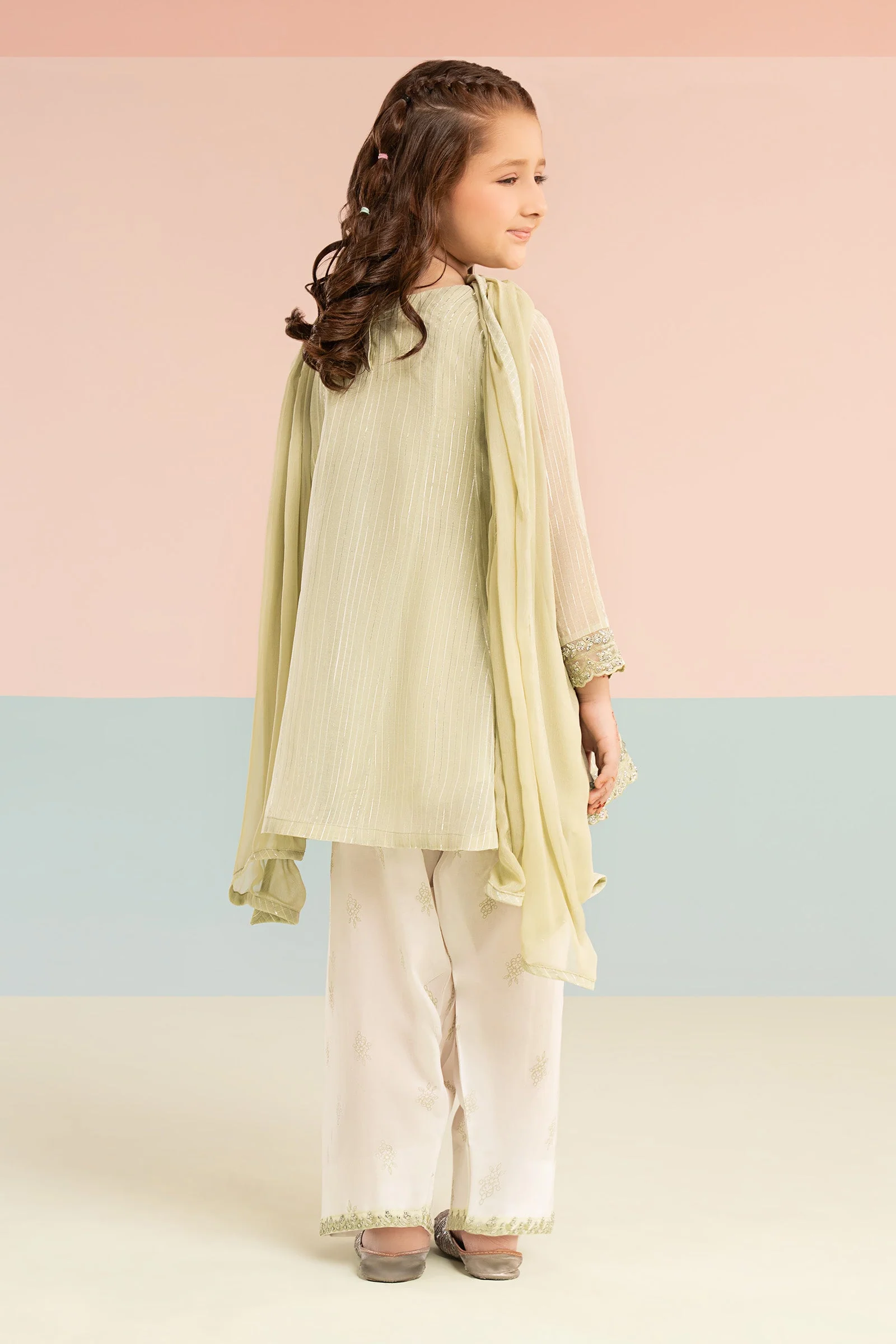 3 Piece Embroidered Striped Lurex Yarn Dyed Suit - Image 7