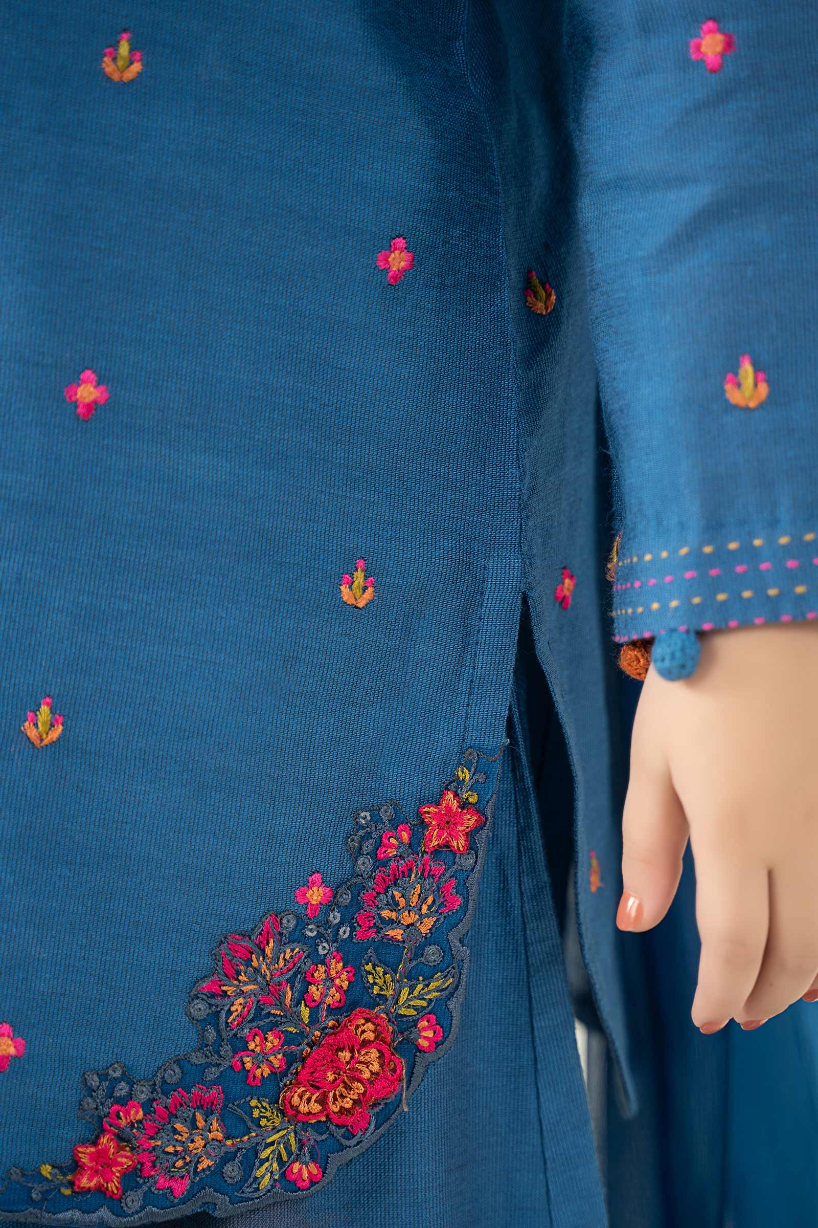 3 Piece Embroidered Cotton Silk Suit - Image 5