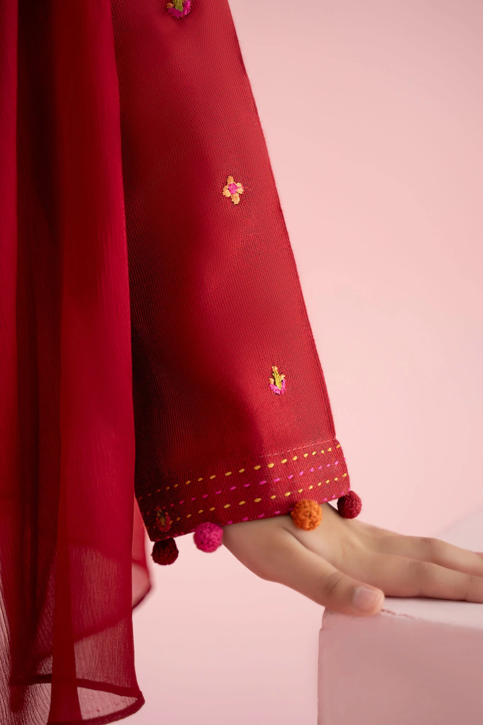 3 Piece Embroidered Cotton Silk Suit - Image 14