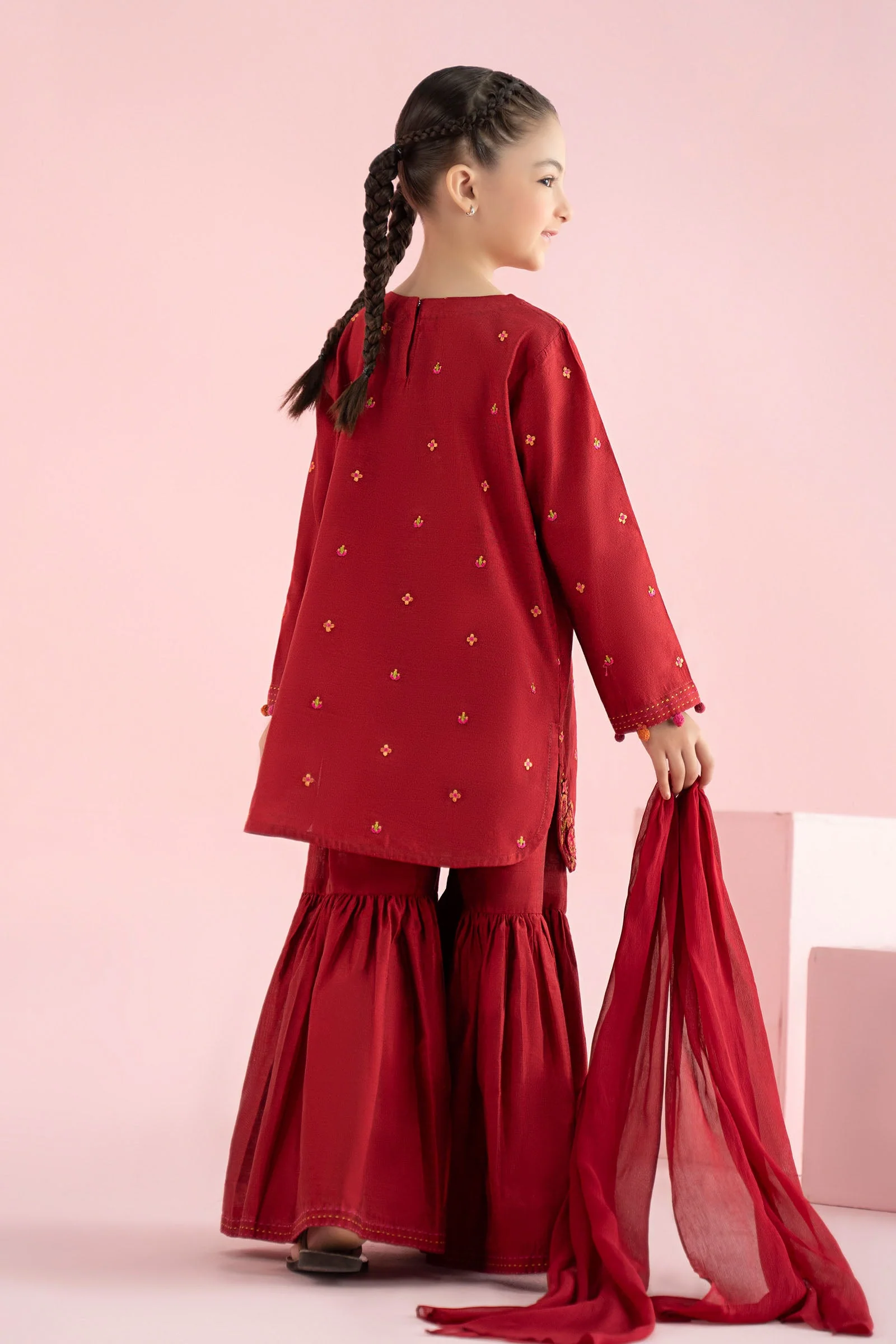 3 Piece Embroidered Cotton Silk Suit - Image 5