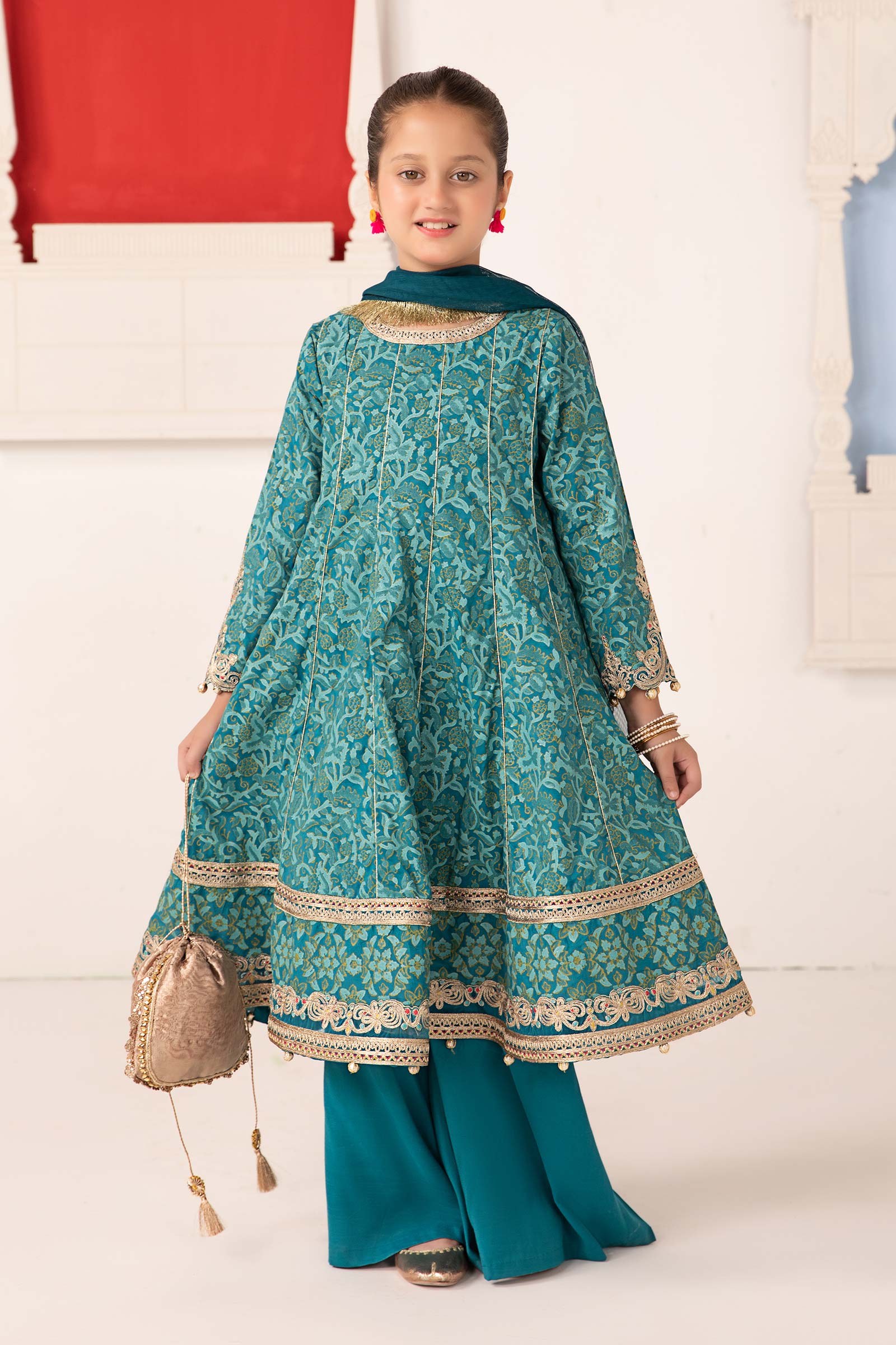 3 Piece Printed Raw Silk Suit
