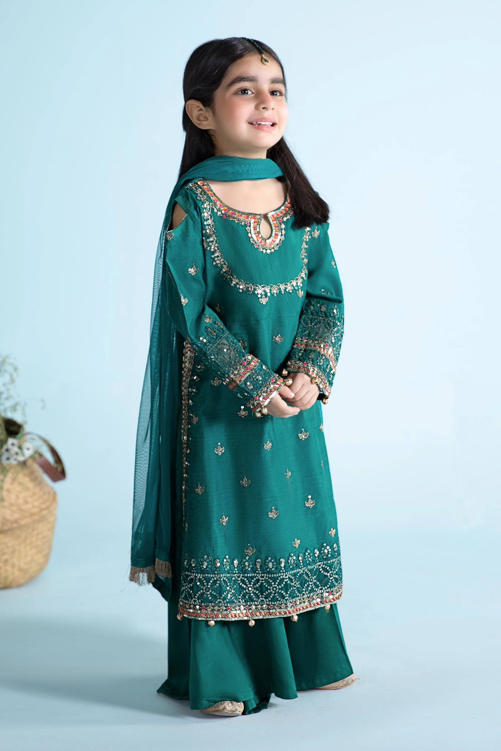 3 Piece Embroidered Cotton Silk Suit - Image 5