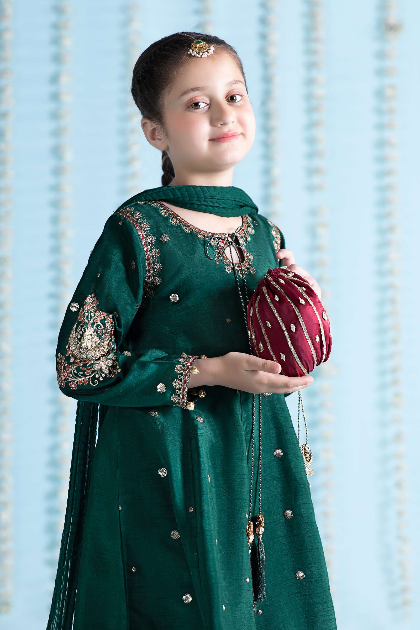 3 Piece Embroidered Raw Silk Suit - Image 2