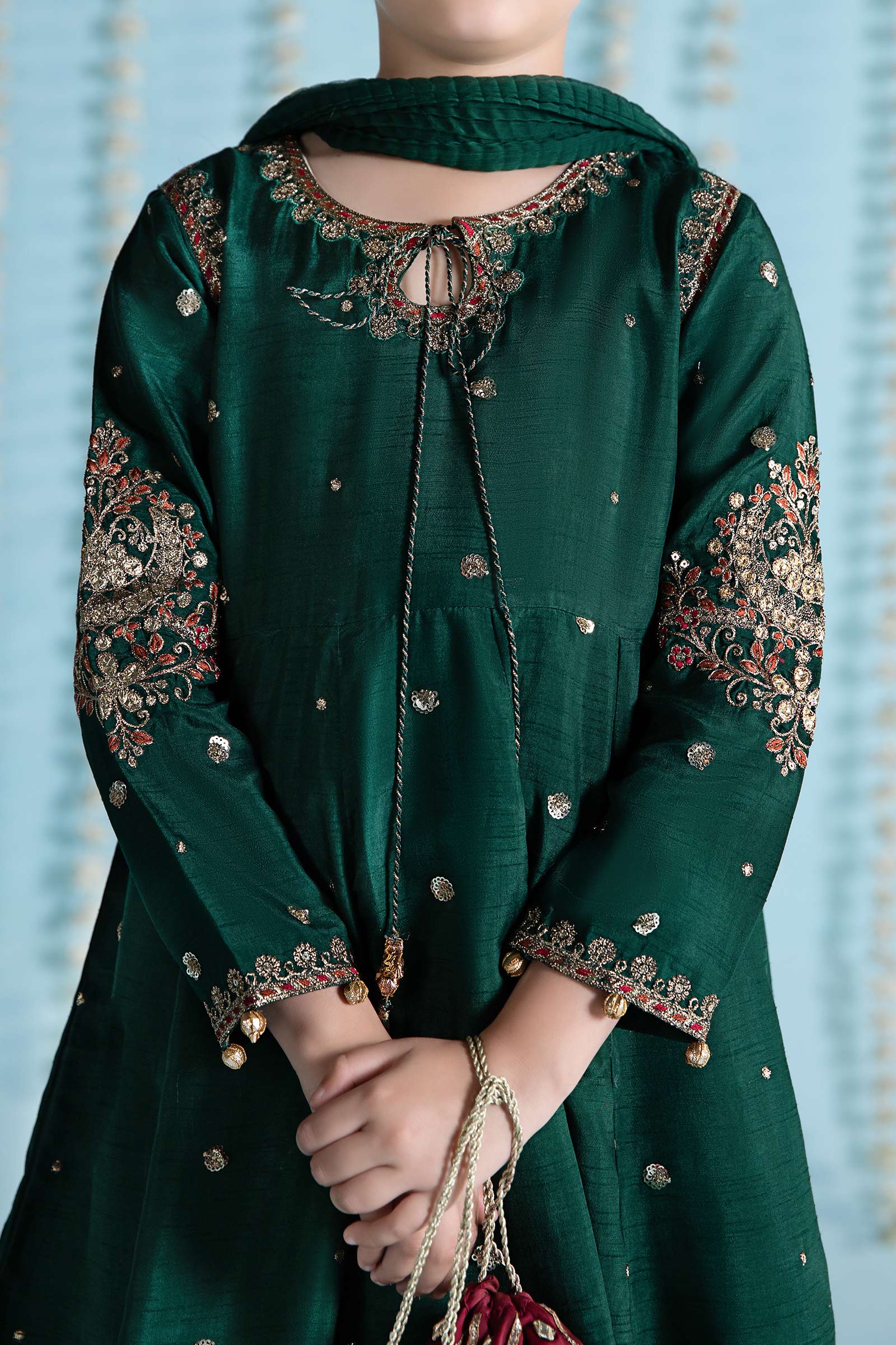 3 Piece Embroidered Raw Silk Suit - Image 5