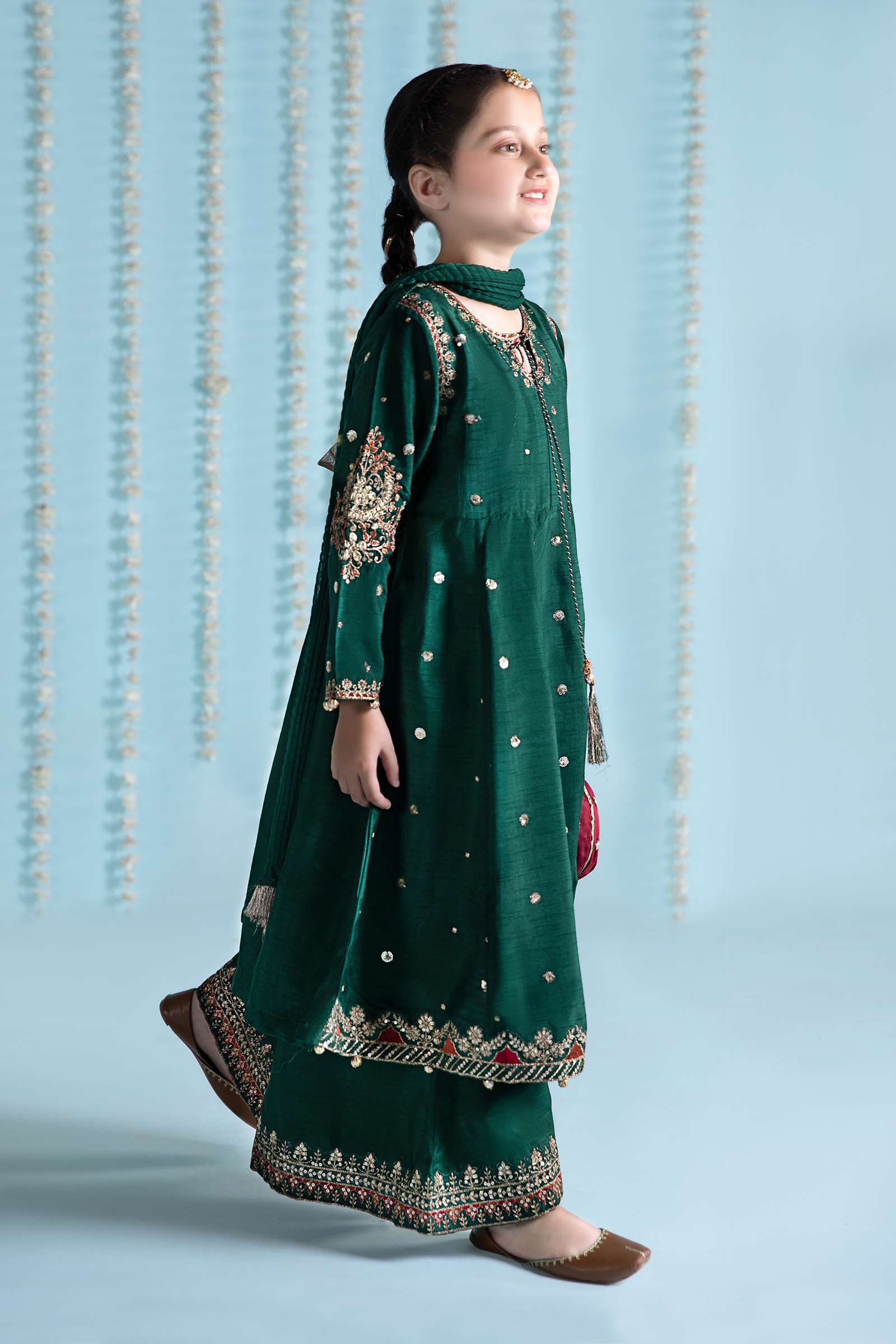 3 Piece Embroidered Raw Silk Suit - Image 8
