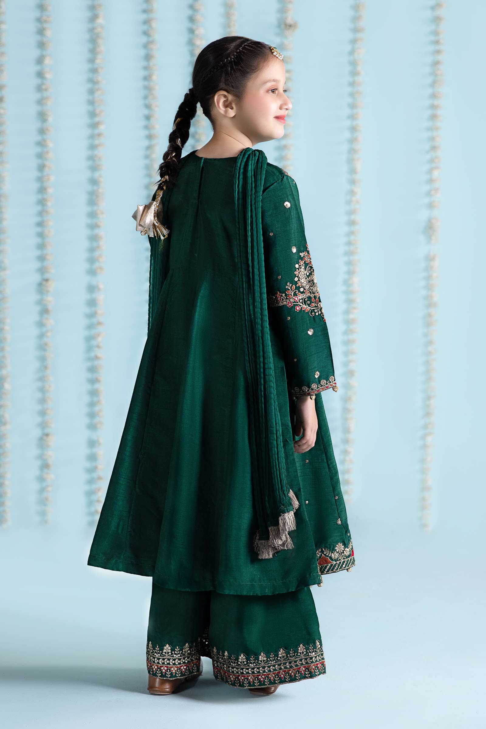 3 Piece Embroidered Raw Silk Suit - Image 9