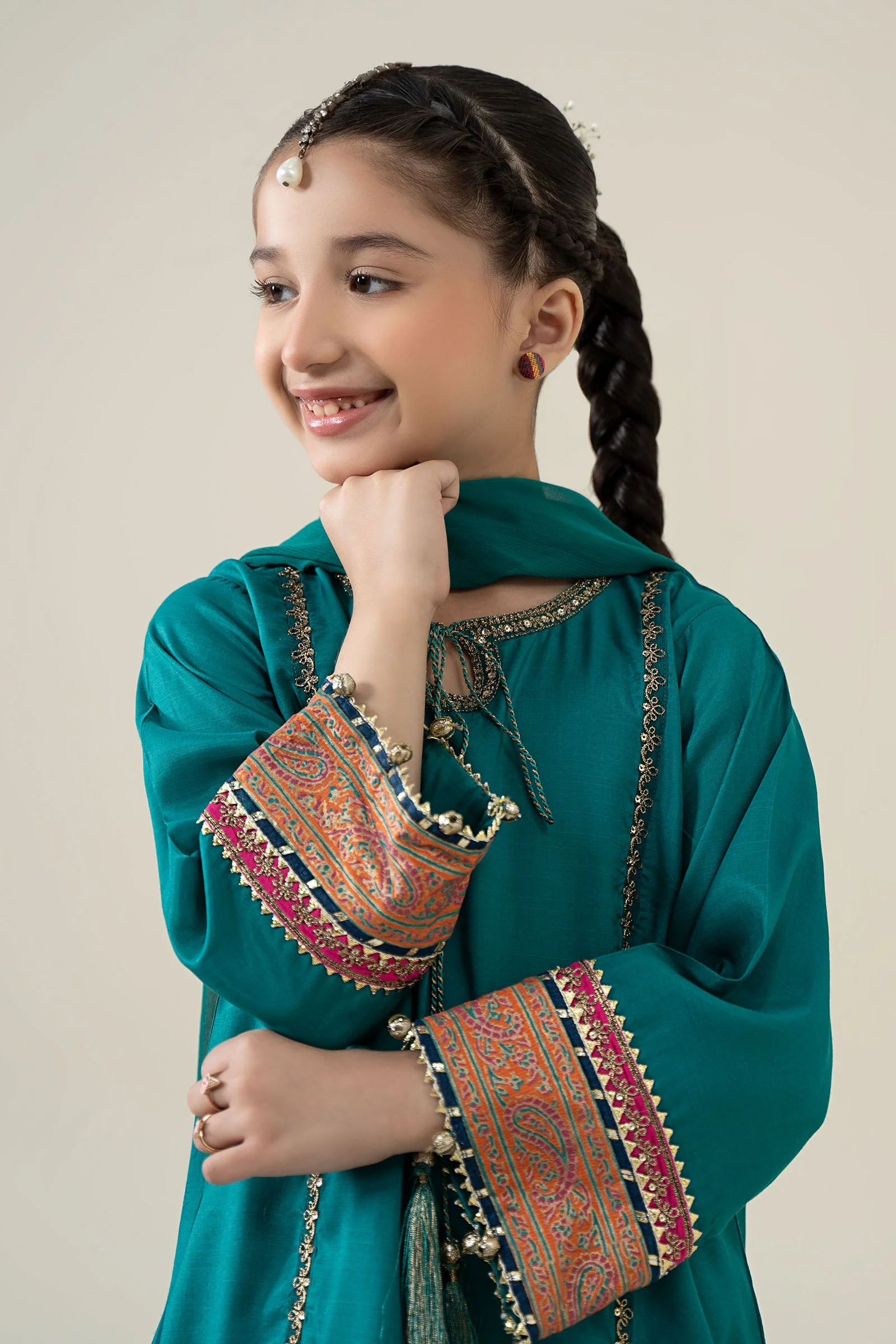 3 Piece Embroidered Raw Silk Suit - Image 2