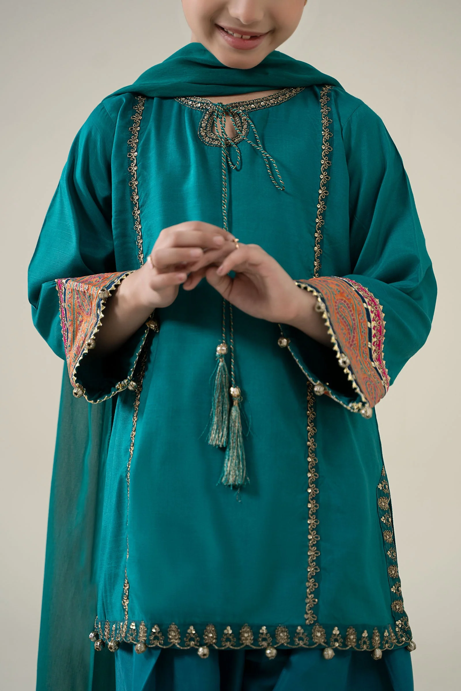 3 Piece Embroidered Raw Silk Suit - Image 3