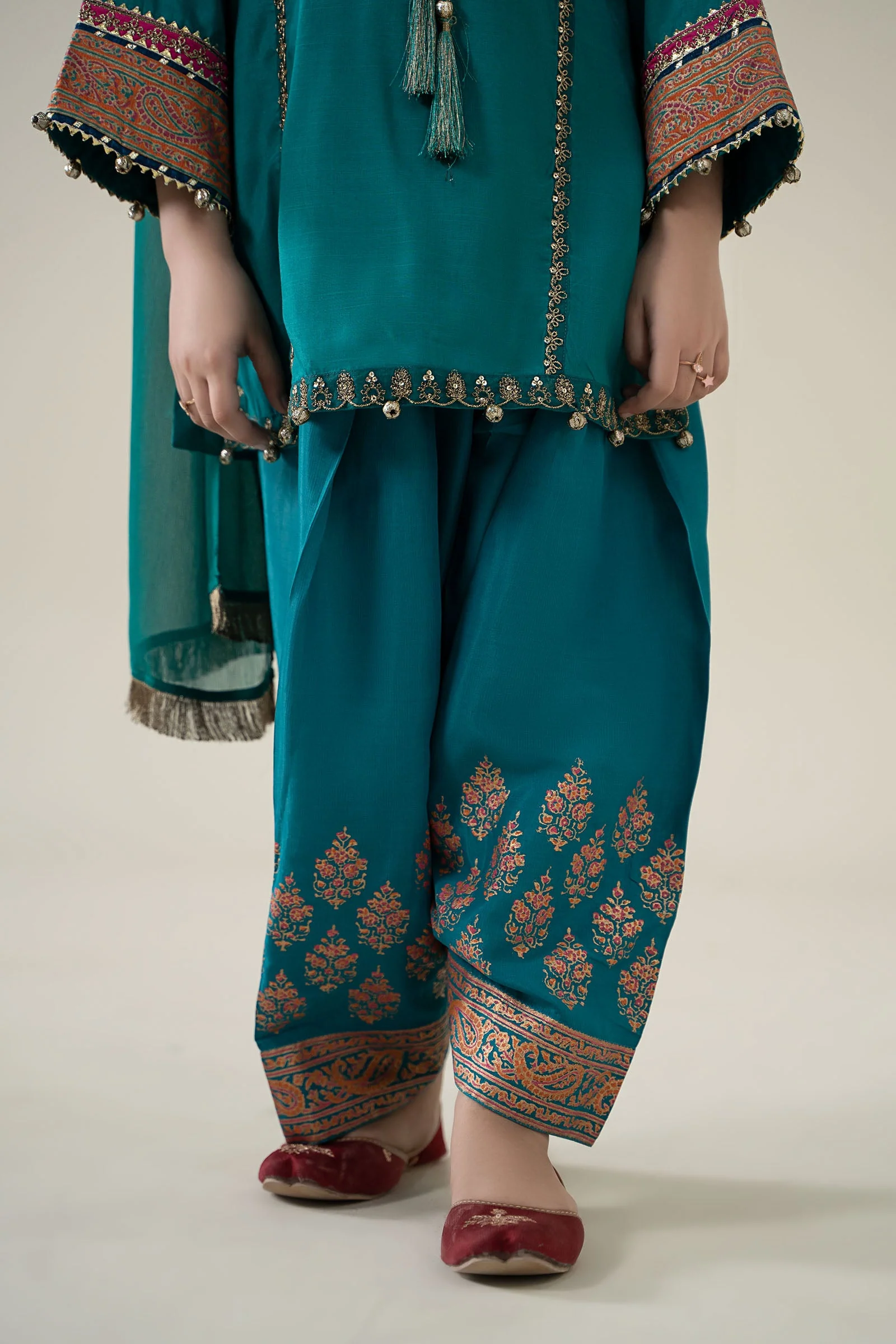 3 Piece Embroidered Raw Silk Suit - Image 4