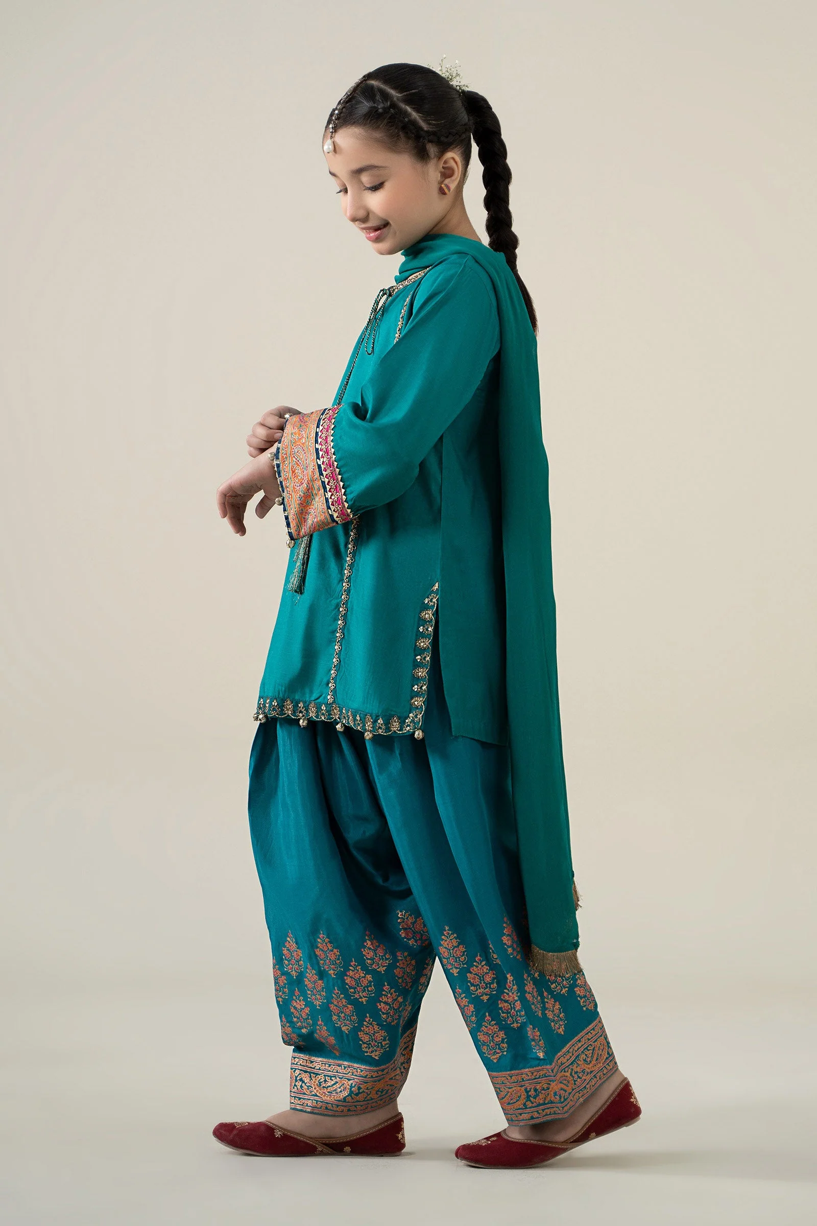 3 Piece Embroidered Raw Silk Suit - Image 5