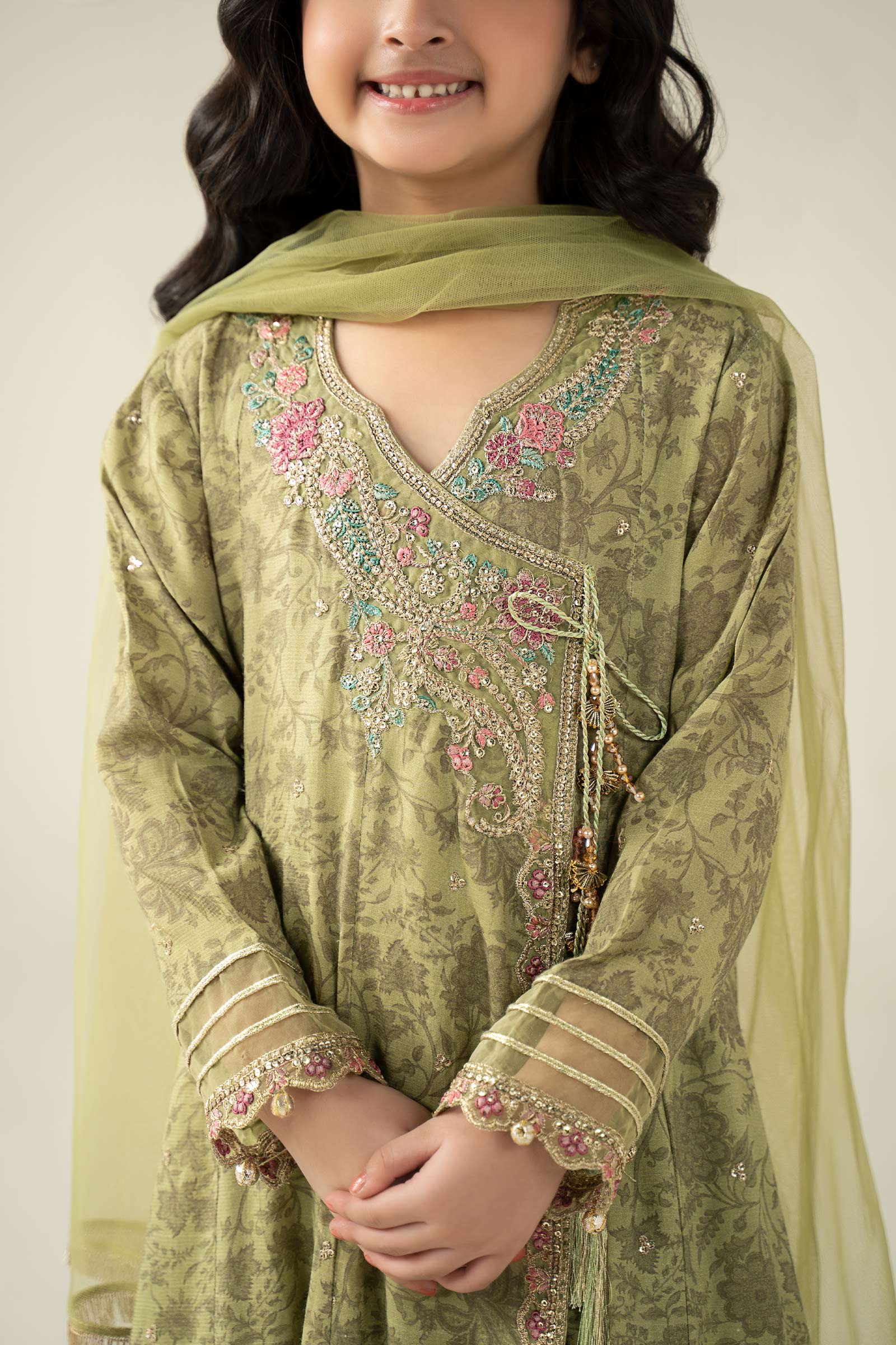 3 Piece Embroidered Raw Silk Suit - Image 3