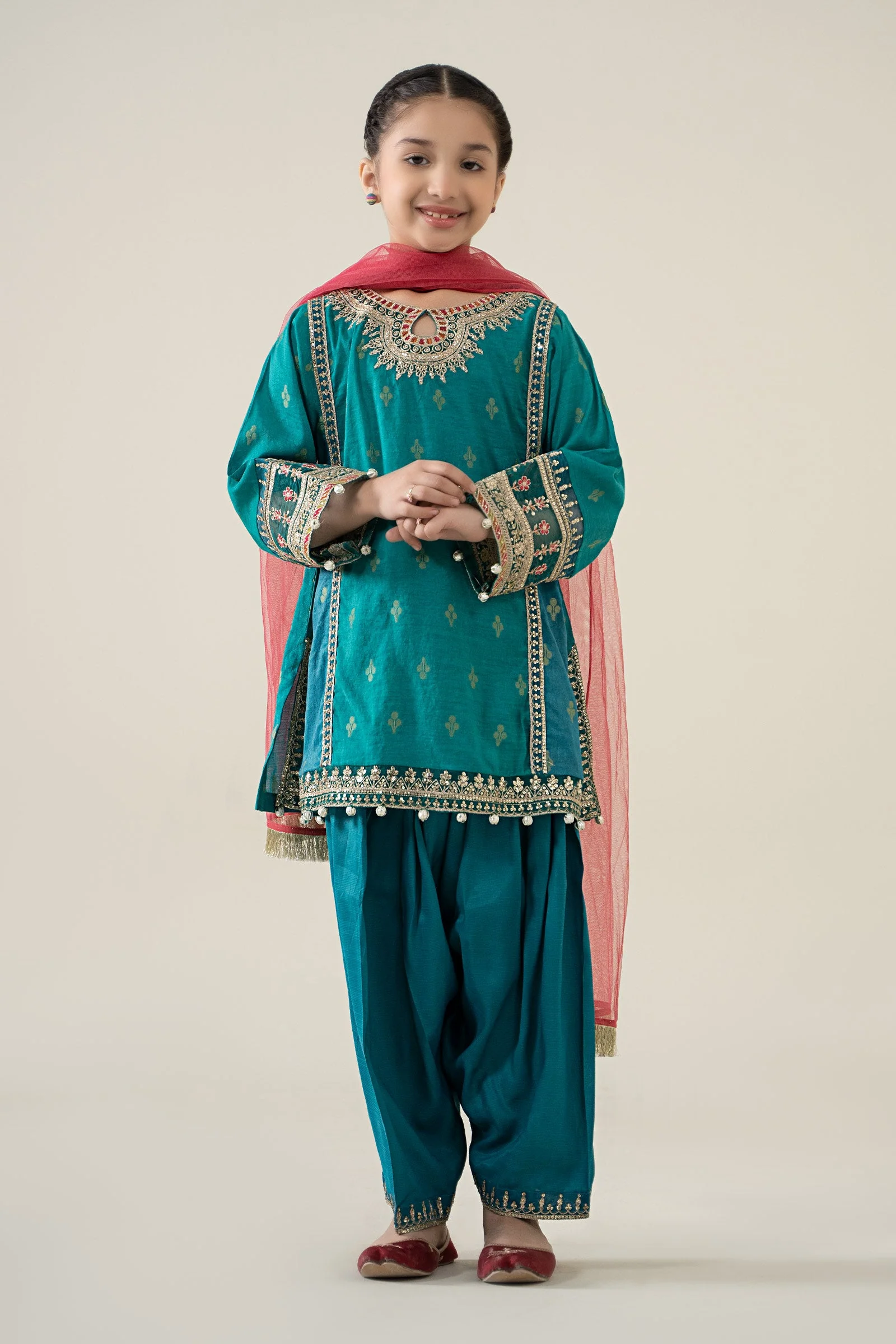 3 Piece Embroidered Paper Cotton Jacquard Suit