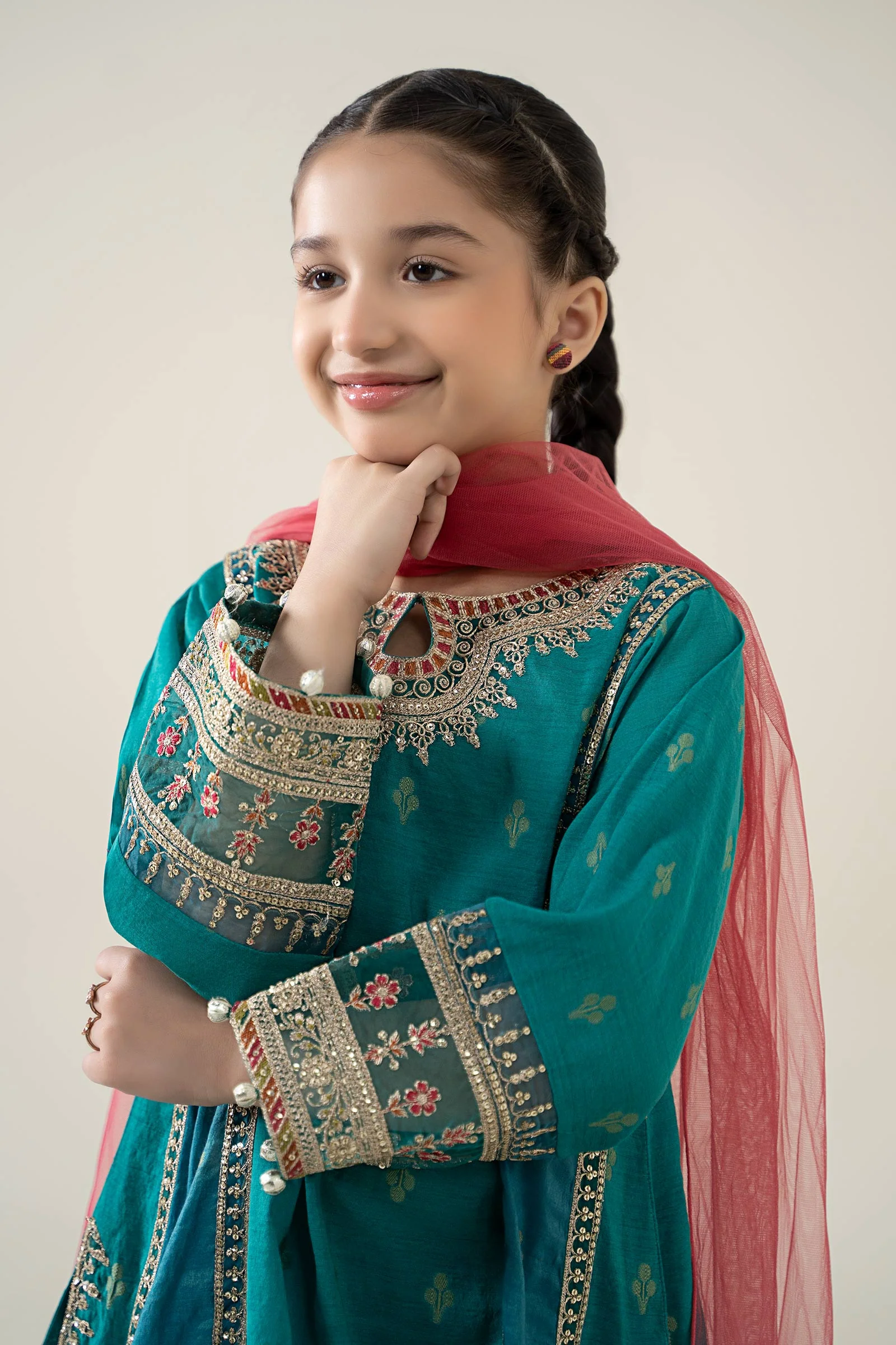 3 Piece Embroidered Paper Cotton Jacquard Suit - Image 2