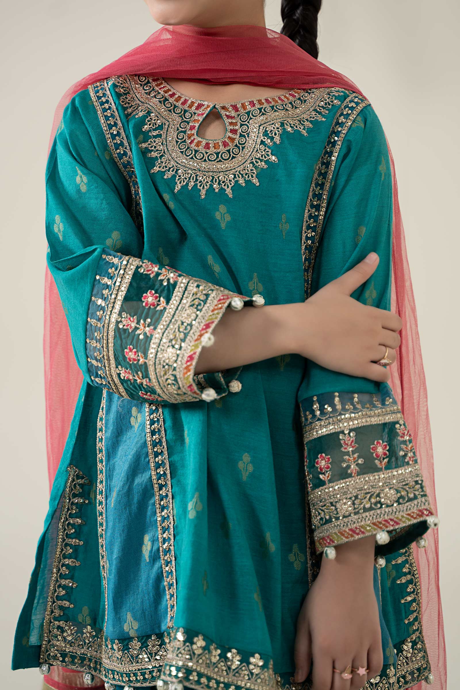 3 Piece Embroidered Paper Cotton Jacquard Suit - Image 3