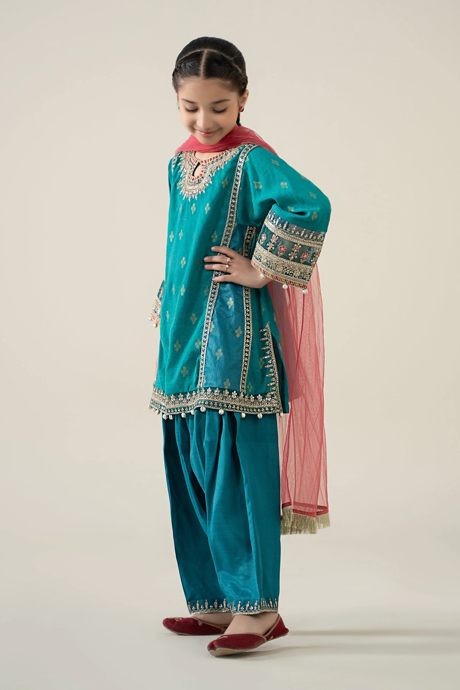 3 Piece Embroidered Paper Cotton Jacquard Suit - Image 6