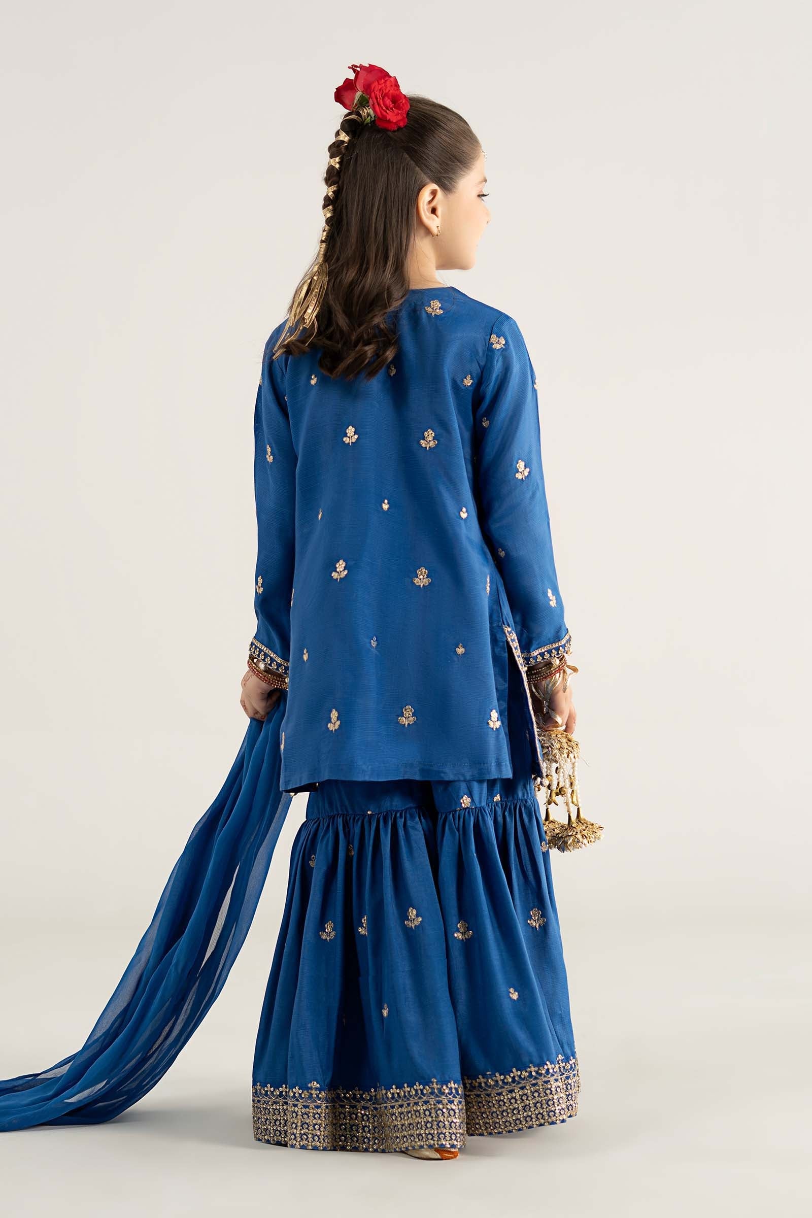 3 Piece Embroidered Raw Silk Suit - Image 8