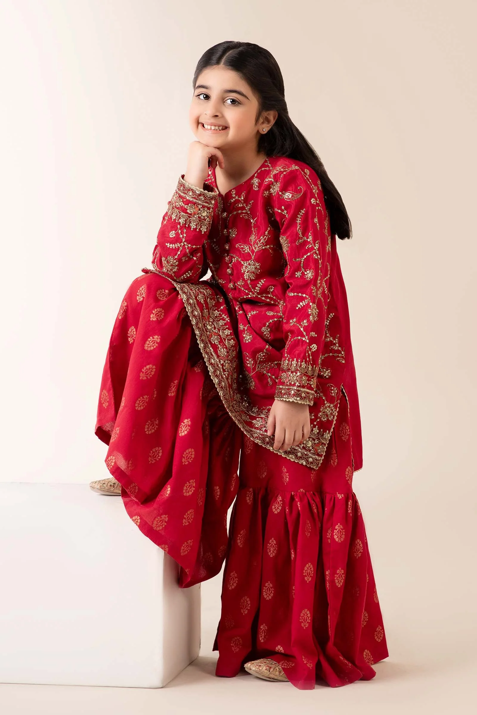 3 Piece Embroidered Raw Silk Suit - Image 3