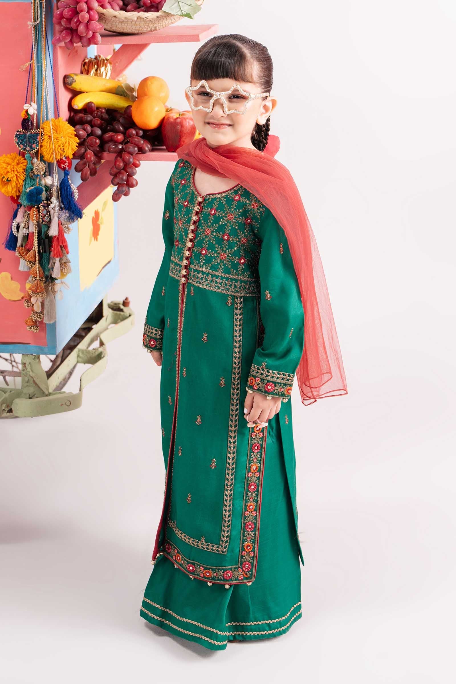3 Piece Embroidered Raw Silk Suit - Image 3