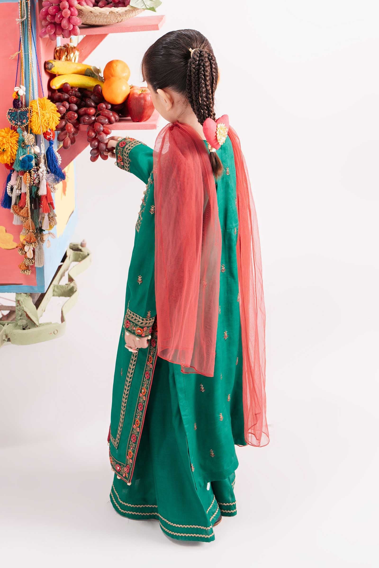 3 Piece Embroidered Raw Silk Suit - Image 4