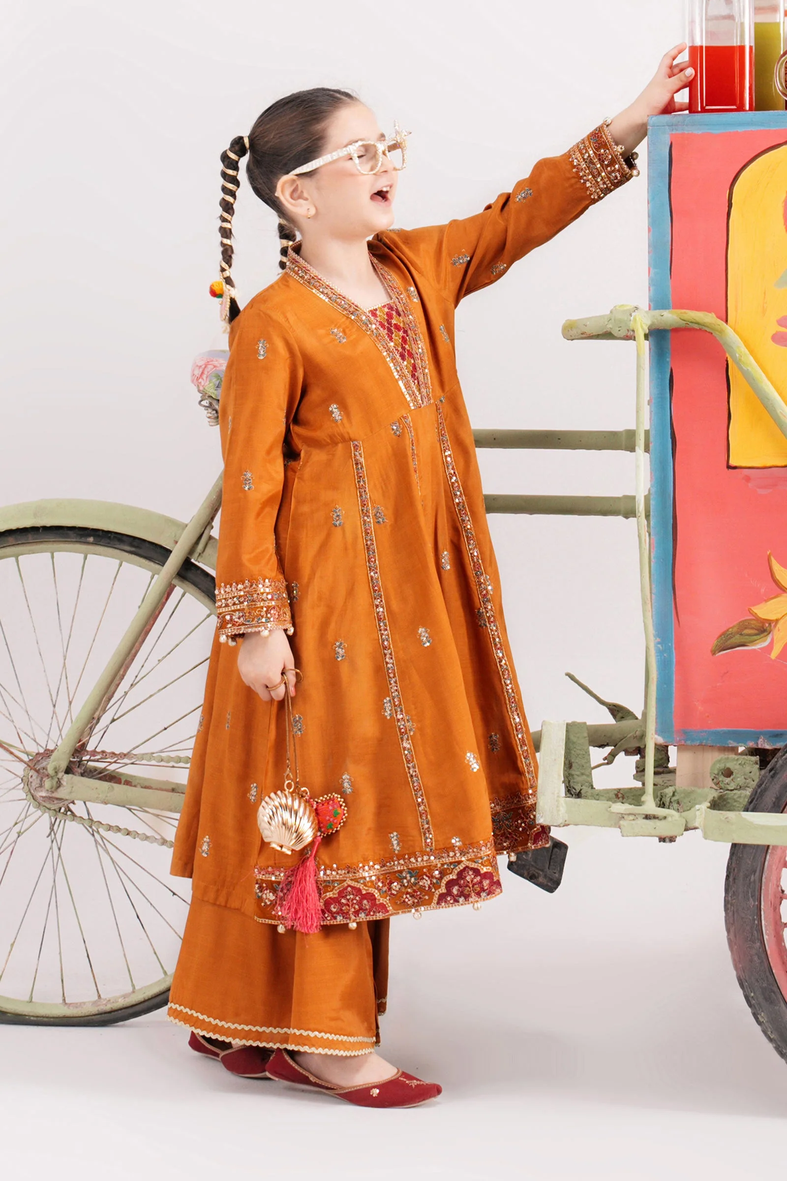 3 Piece Embroidered Raw Silk Suit - Image 3