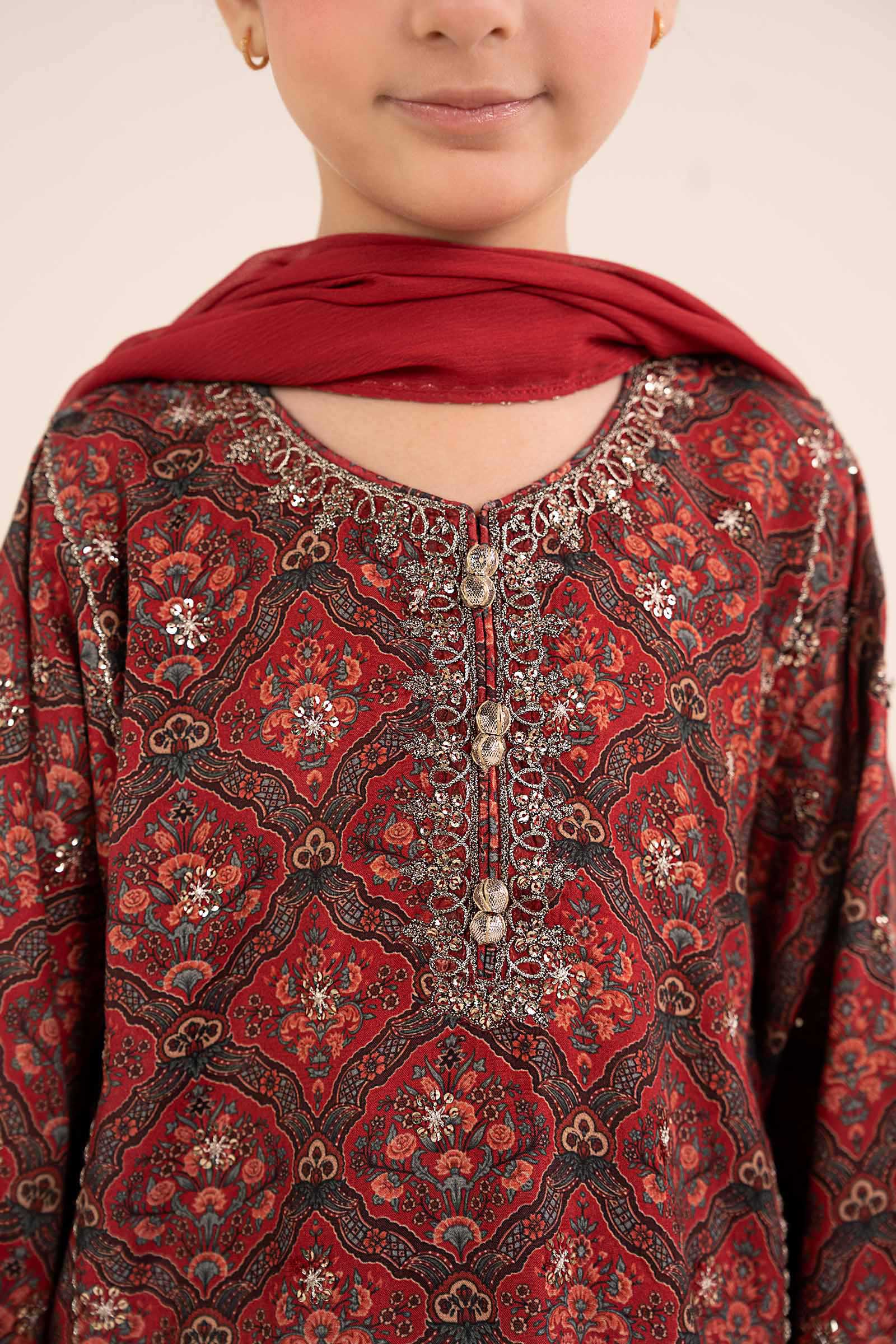 3 Piece Embroidered Raw Silk Suit - Image 3