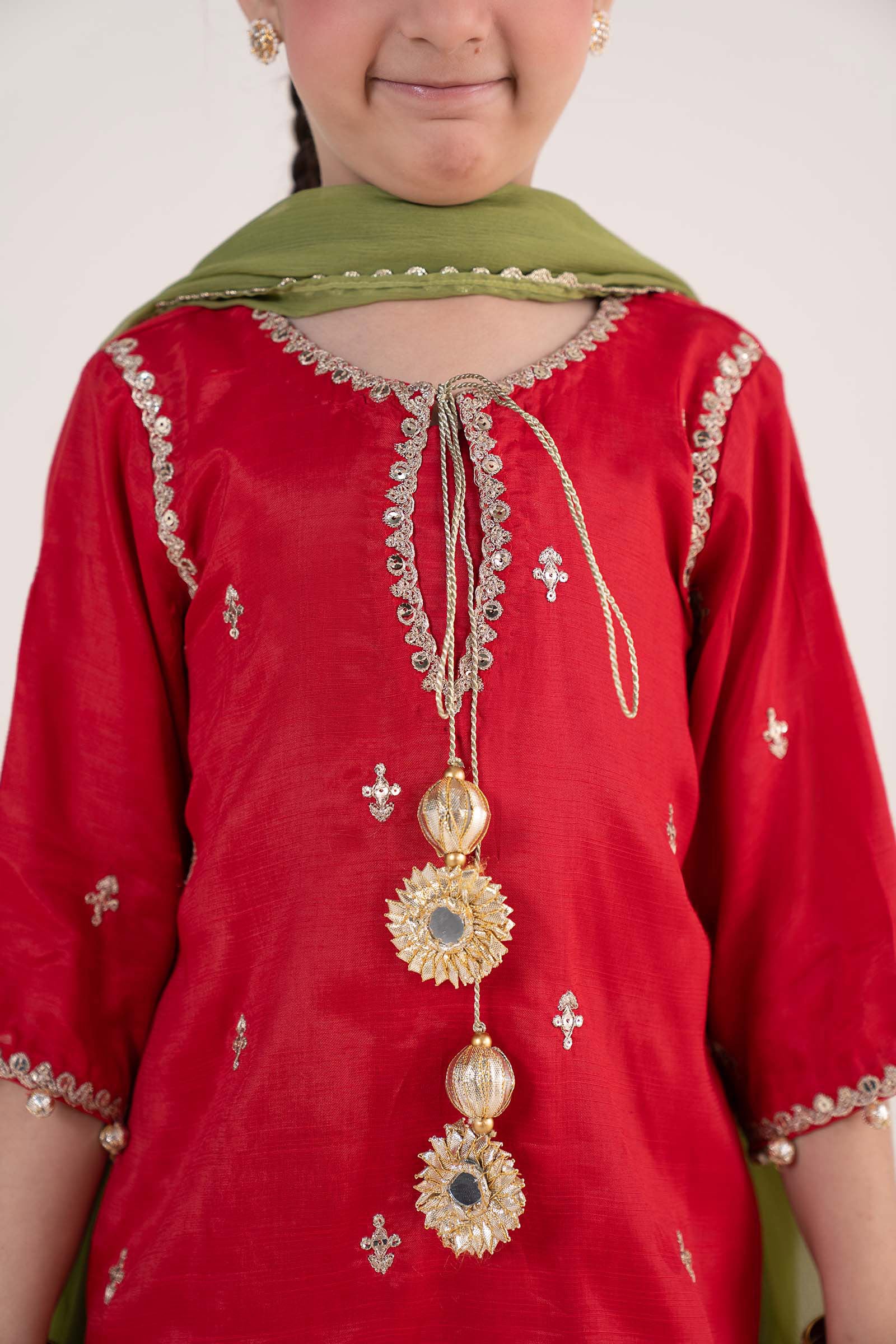 3 Piece Embroidered Raw Silk Suit - Image 3