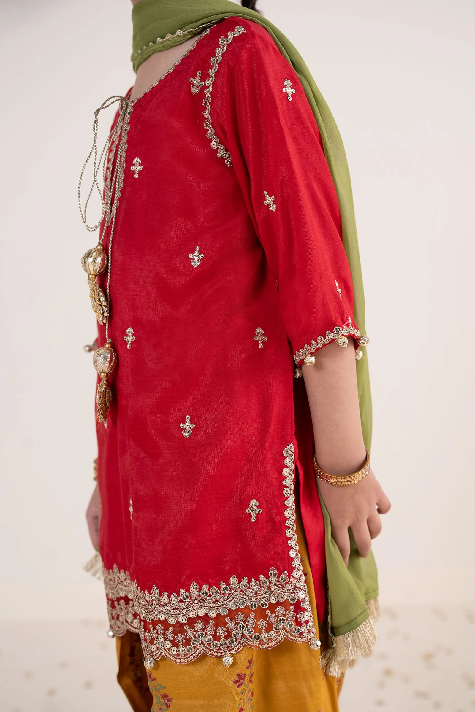 3 Piece Embroidered Raw Silk Suit - Image 4
