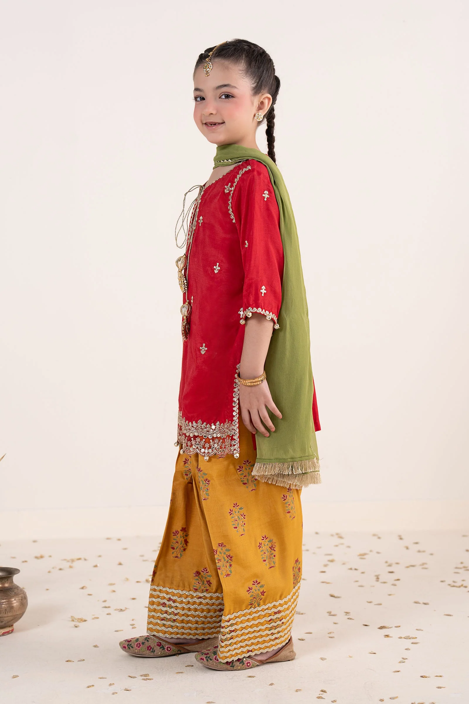 3 Piece Embroidered Raw Silk Suit - Image 6