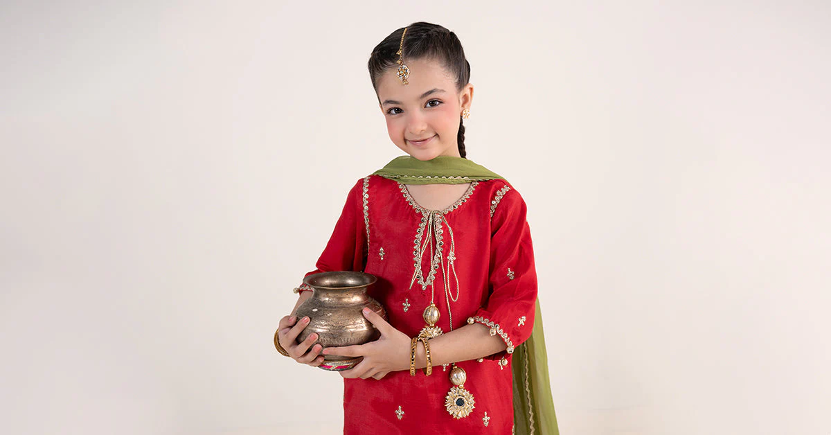 3 Piece Embroidered Raw Silk Suit - Image 8