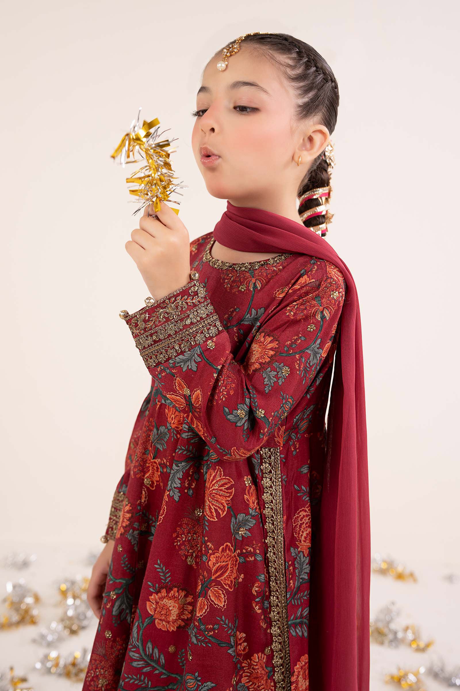 3 Piece Embroidered Raw Silk Suit - Image 2