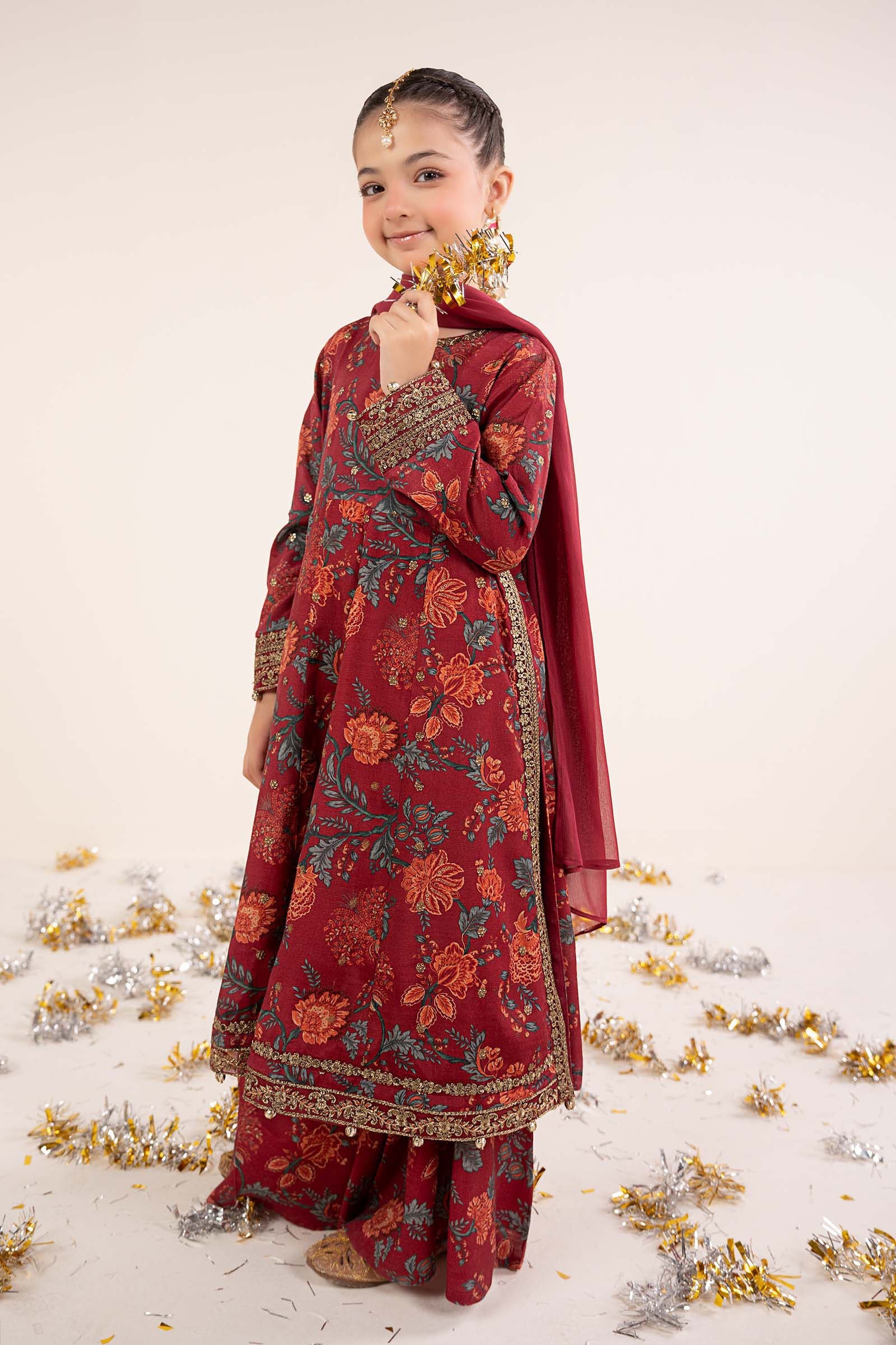 3 Piece Embroidered Raw Silk Suit - Image 4