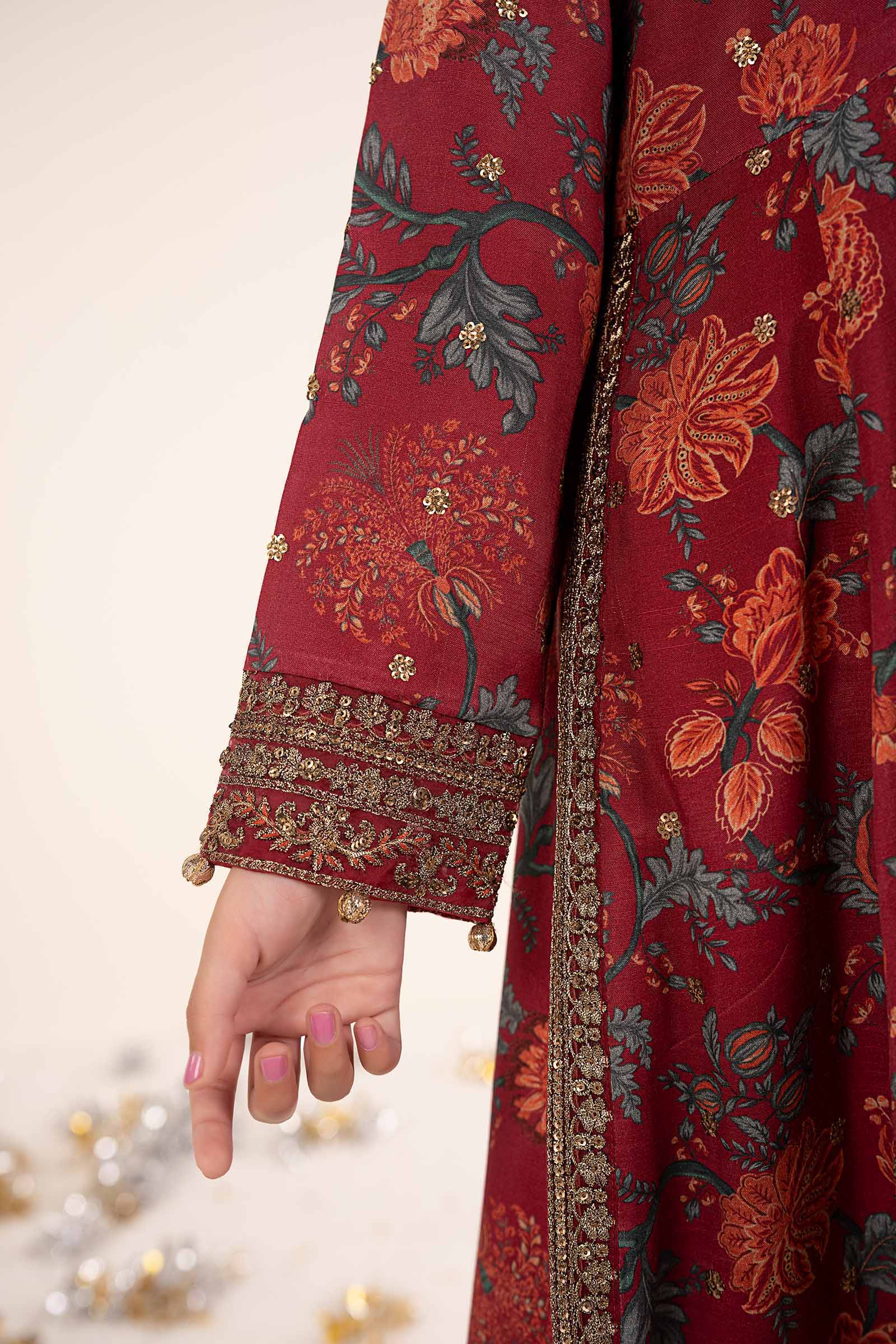 3 Piece Embroidered Raw Silk Suit - Image 6