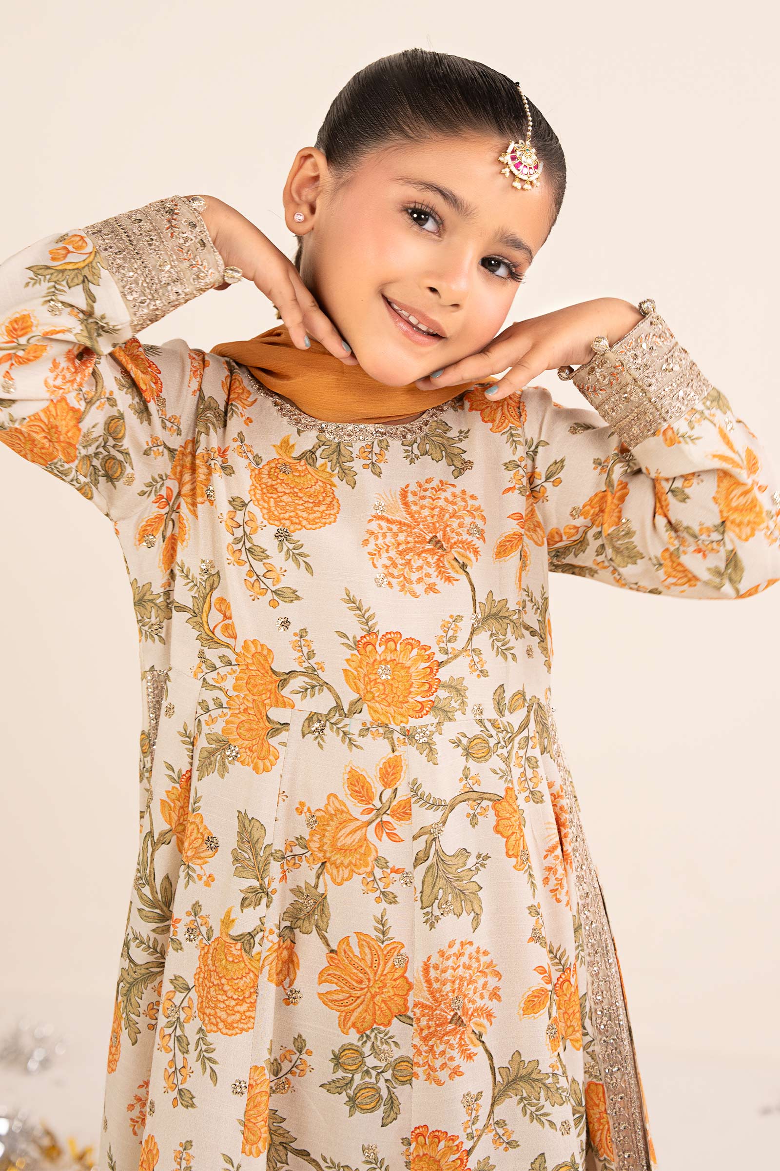 3 Piece Embroidered Raw Silk Suit - Image 3