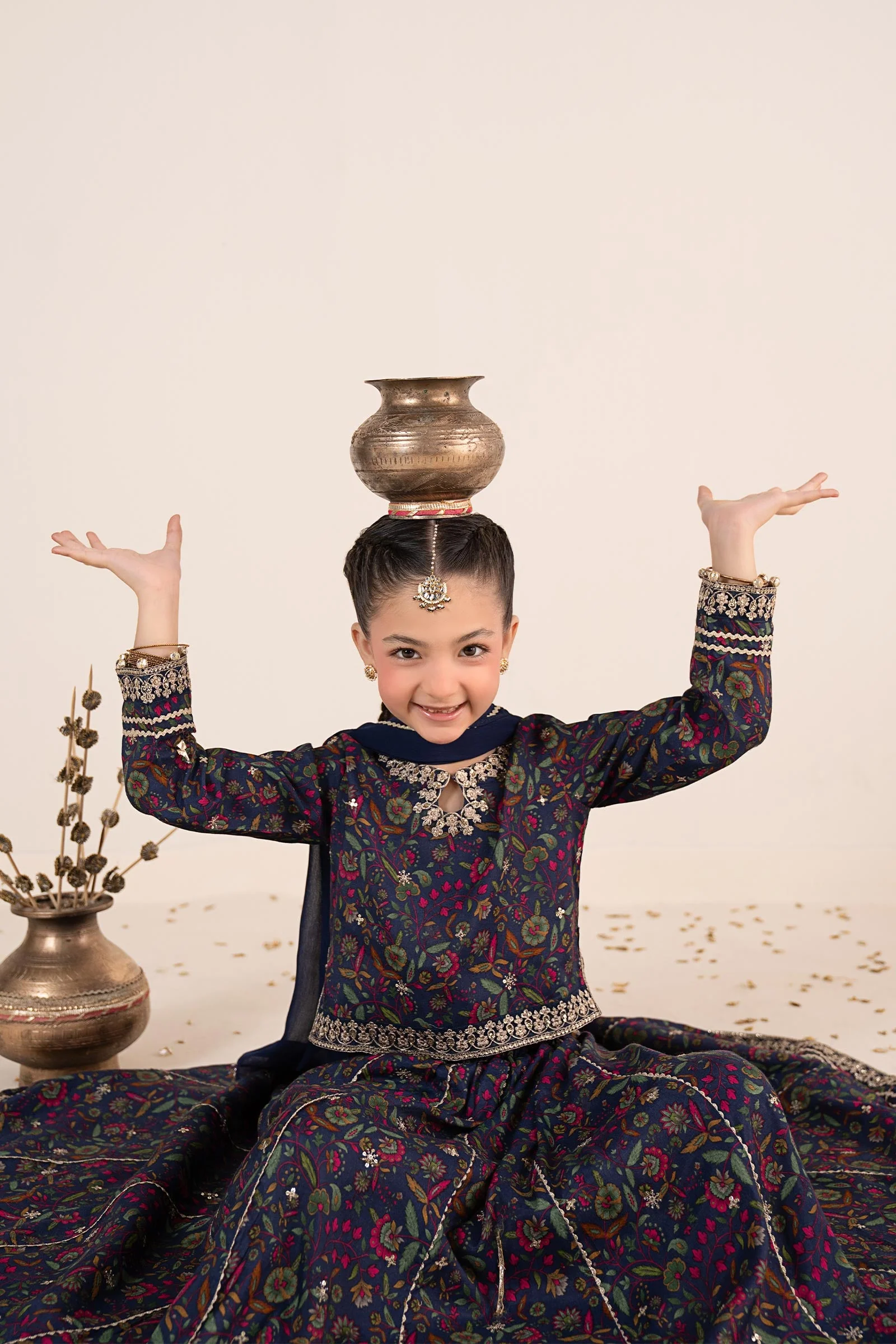 3 Piece Embroidered Raw Silk Suit - Image 2
