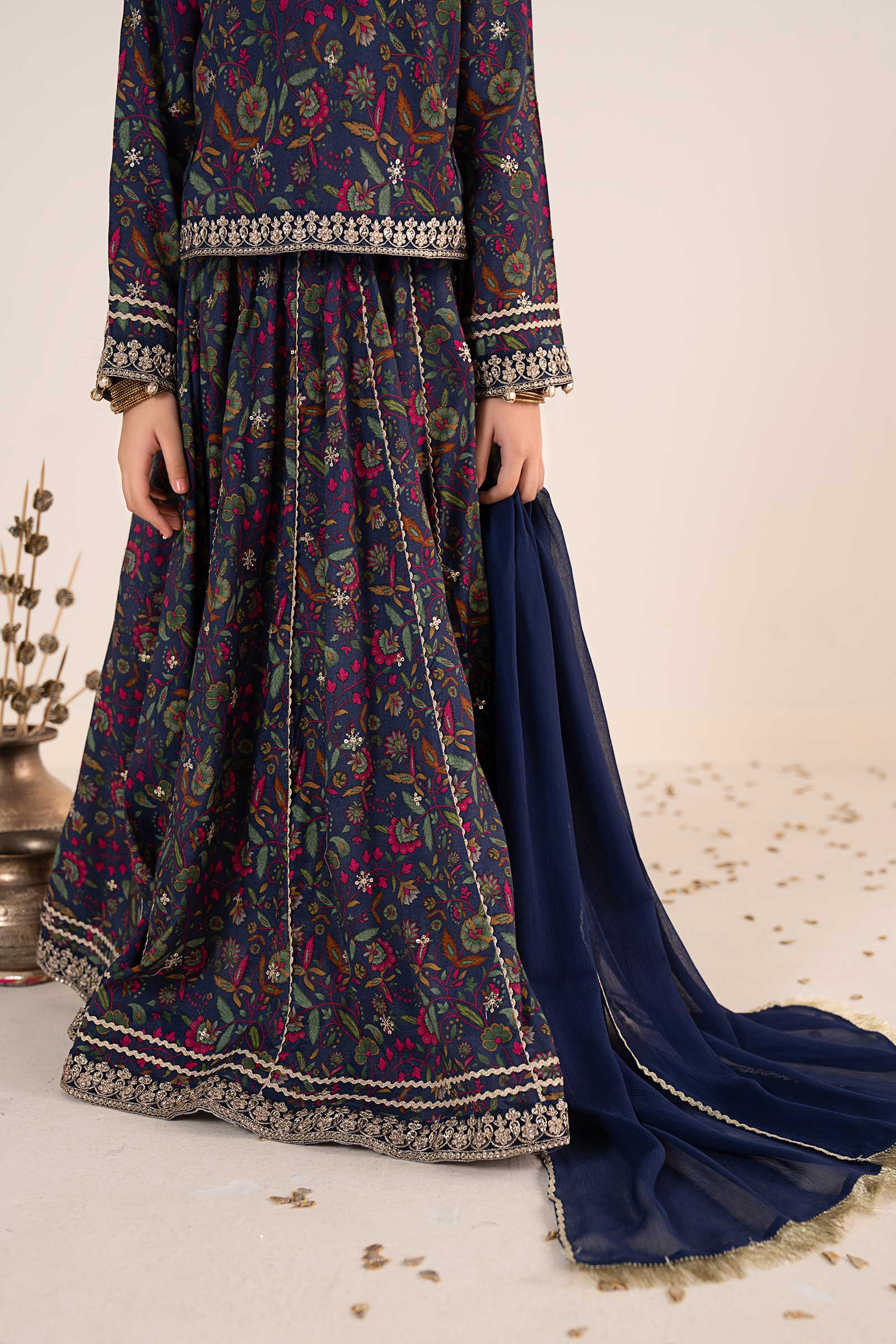 3 Piece Embroidered Raw Silk Suit - Image 7