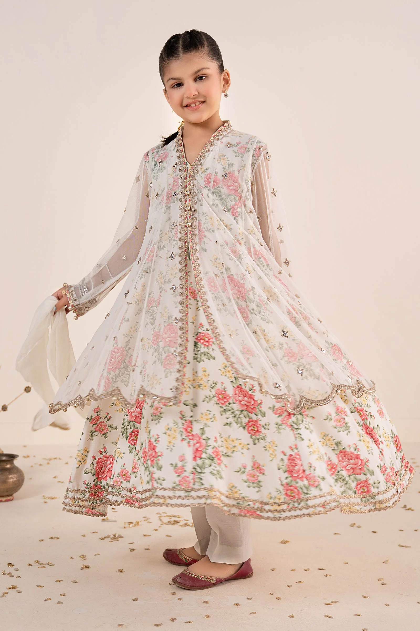 4 Piece Embroidered Net Suit