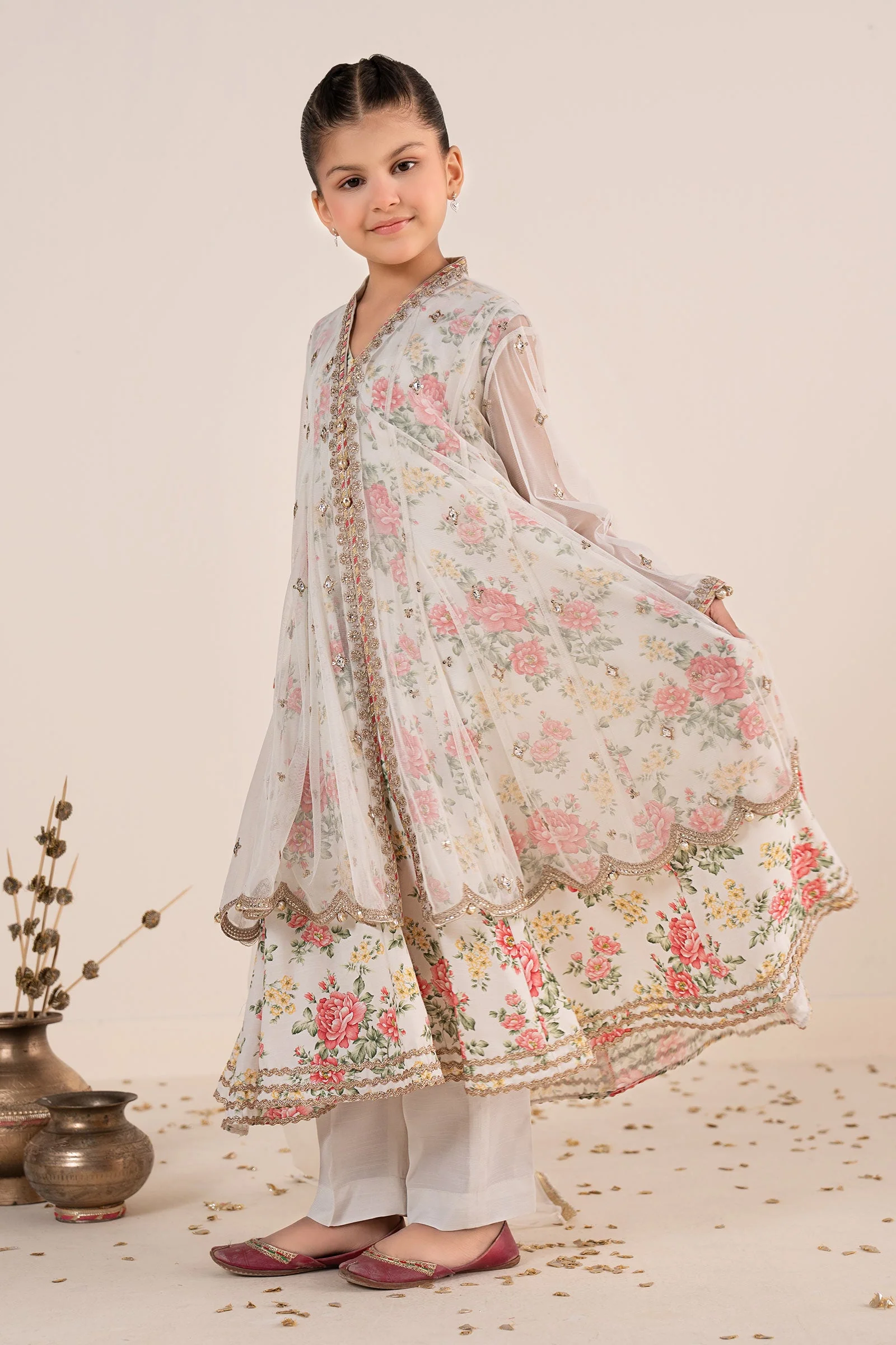 4 Piece Embroidered Net Suit - Image 3