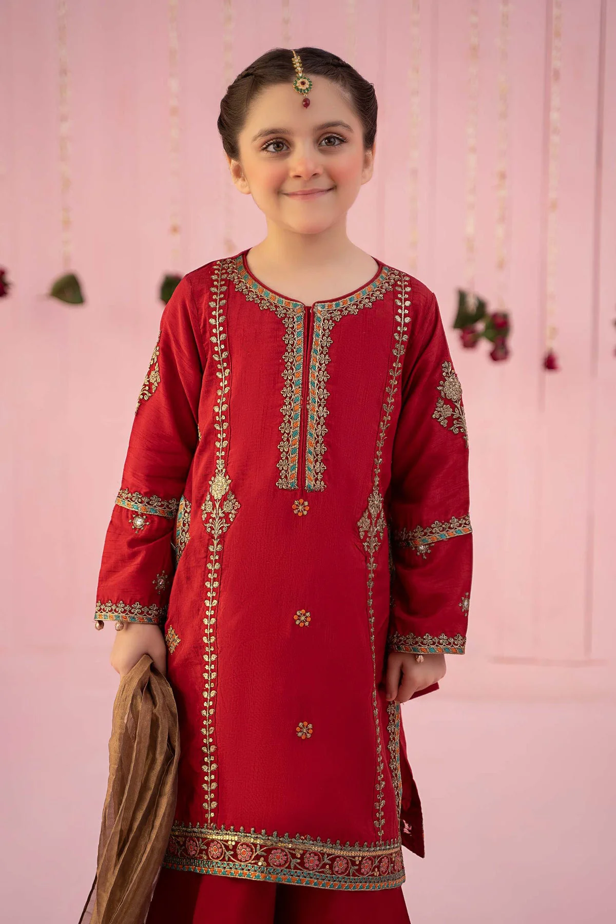 3 Piece Embroidered Raw Silk Suit - Image 2