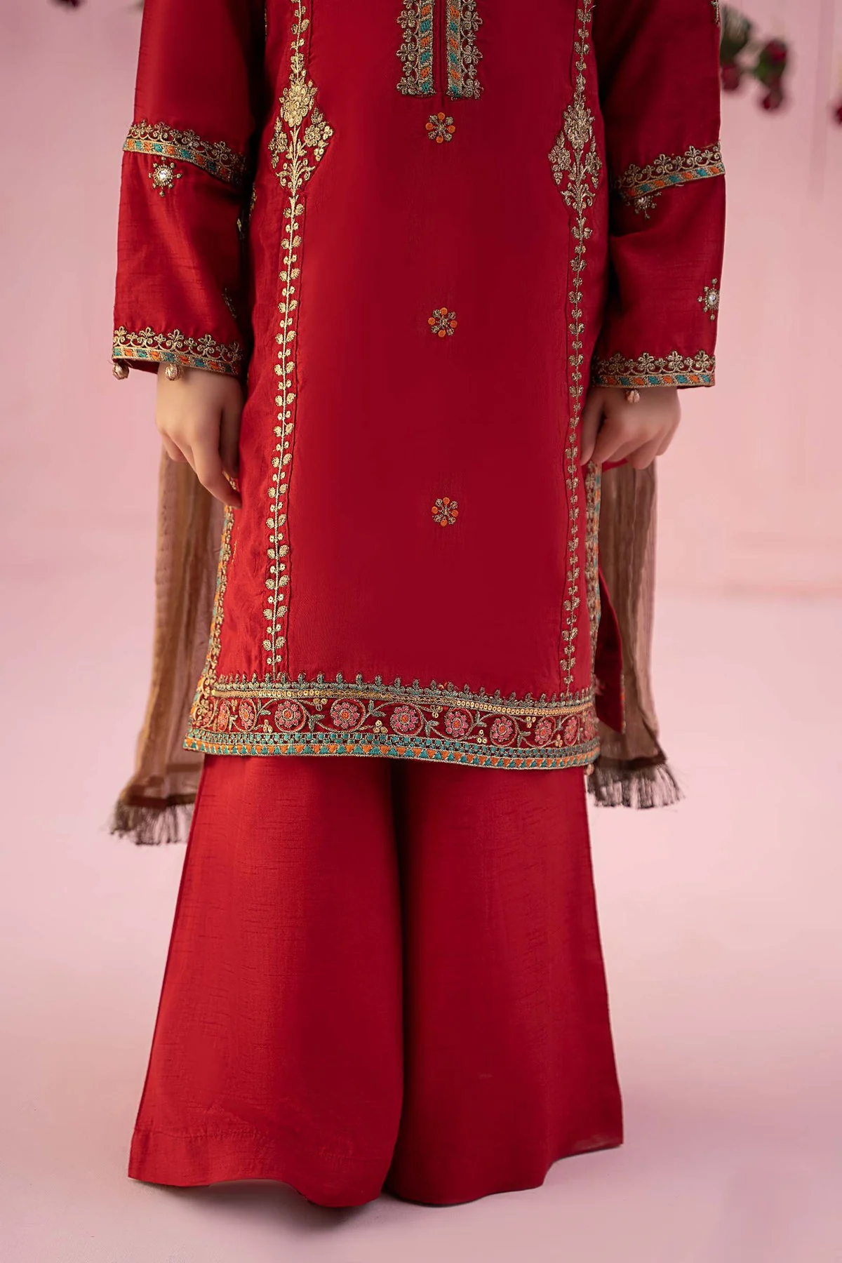 3 Piece Embroidered Raw Silk Suit - Image 4