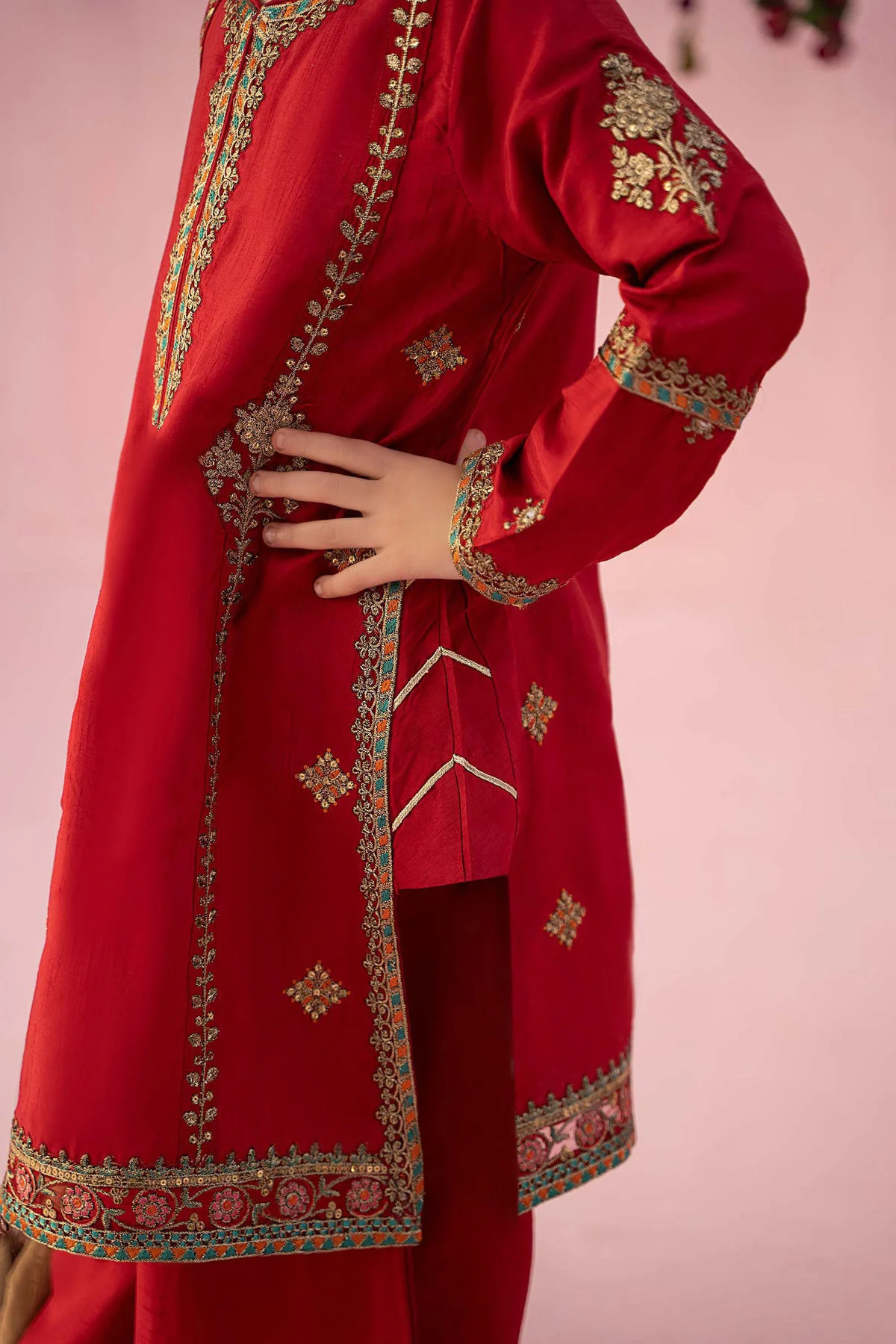 3 Piece Embroidered Raw Silk Suit - Image 5