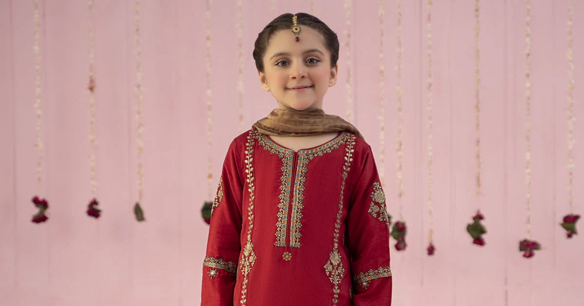 3 Piece Embroidered Raw Silk Suit - Image 8