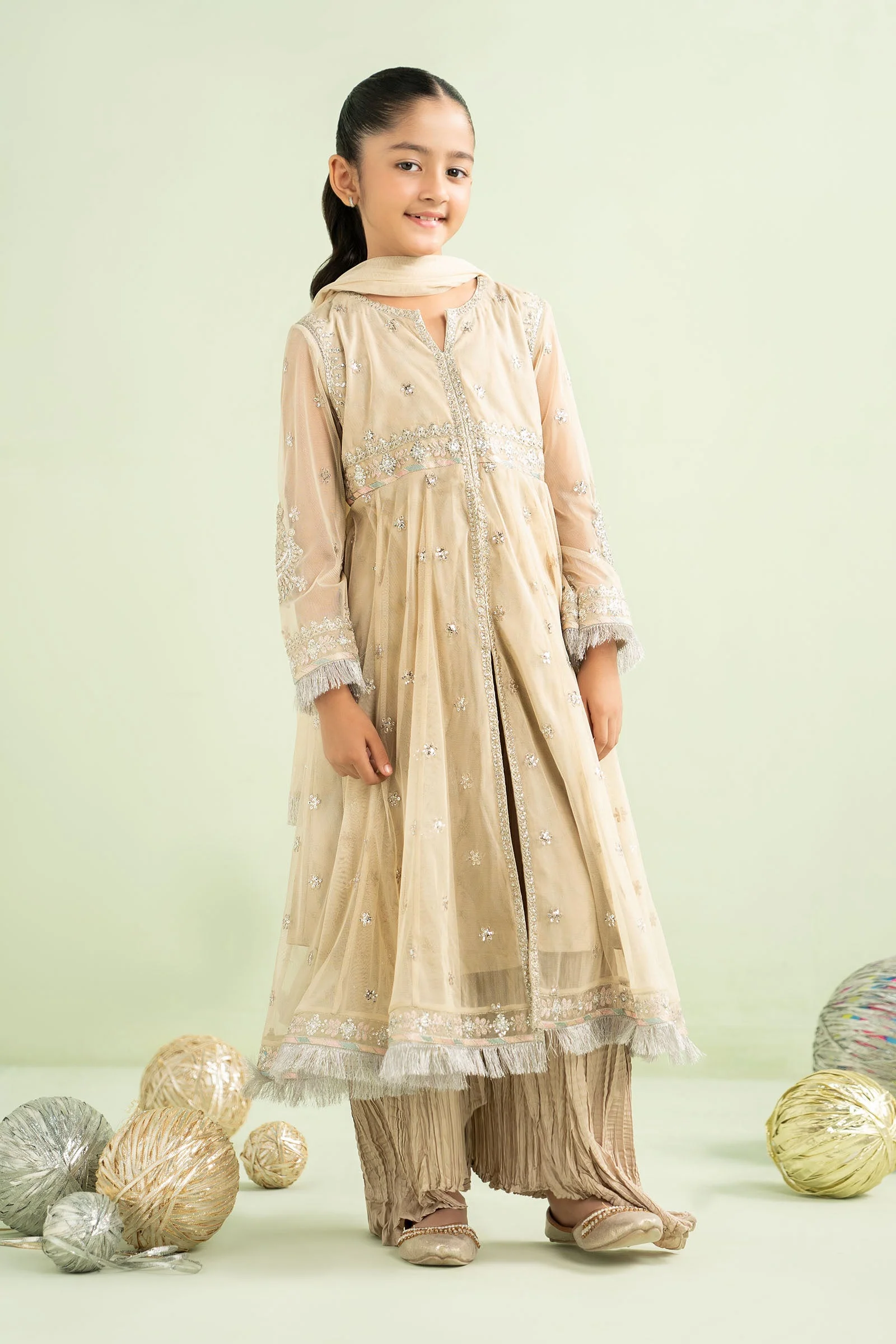 2 Piece Embroidered Net Suit