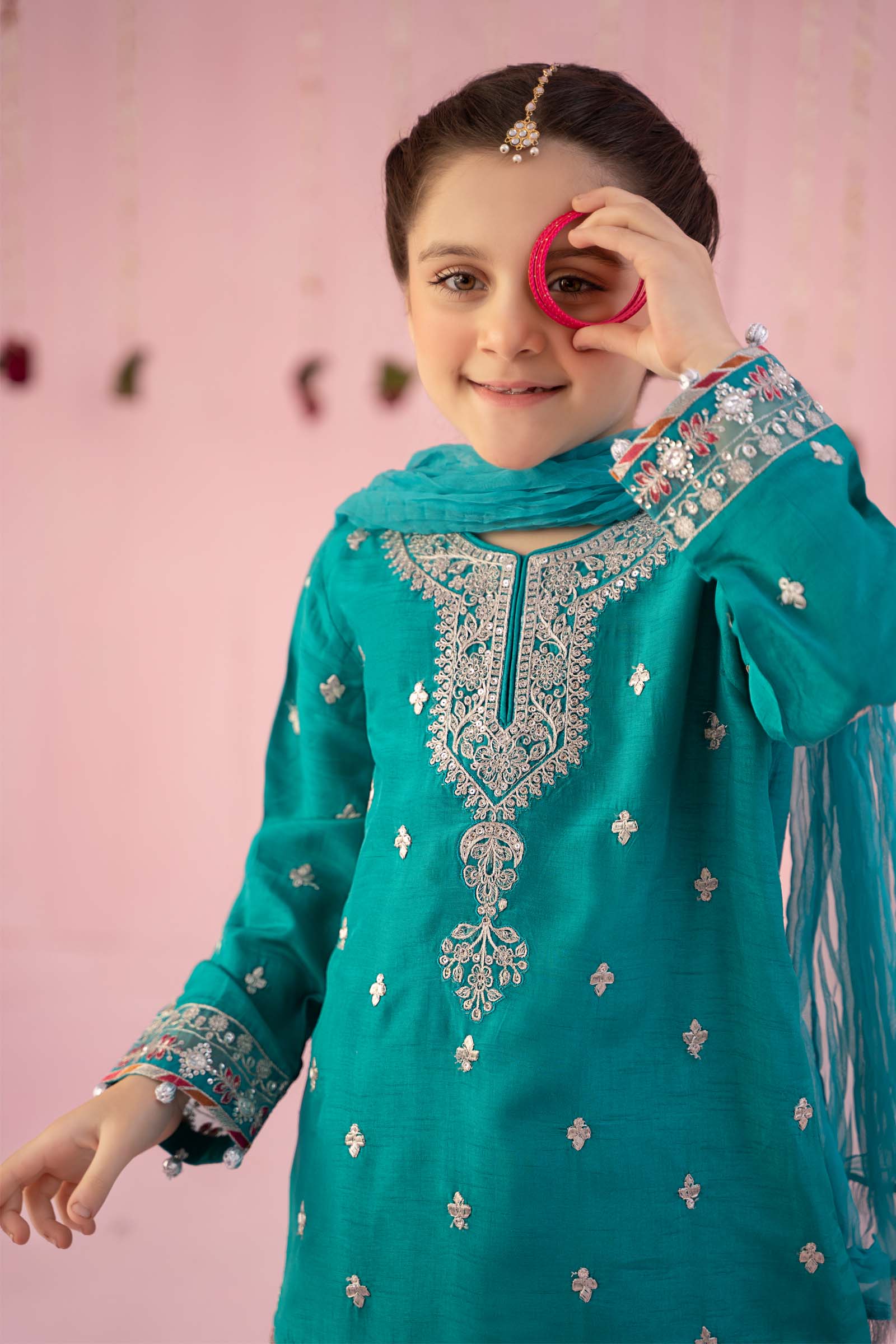 3 Piece Embroidered Raw Silk Suit - Image 2
