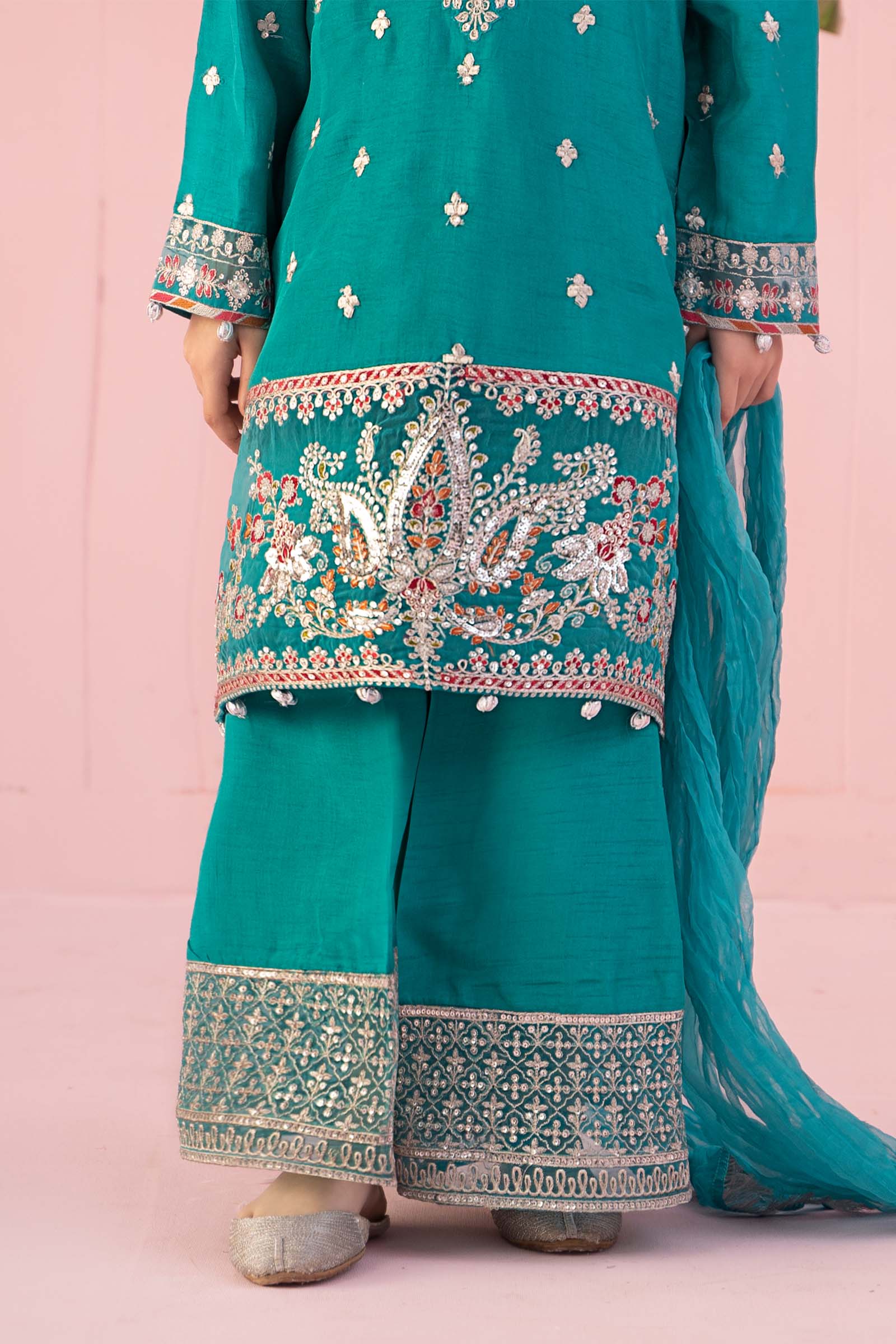 3 Piece Embroidered Raw Silk Suit - Image 4