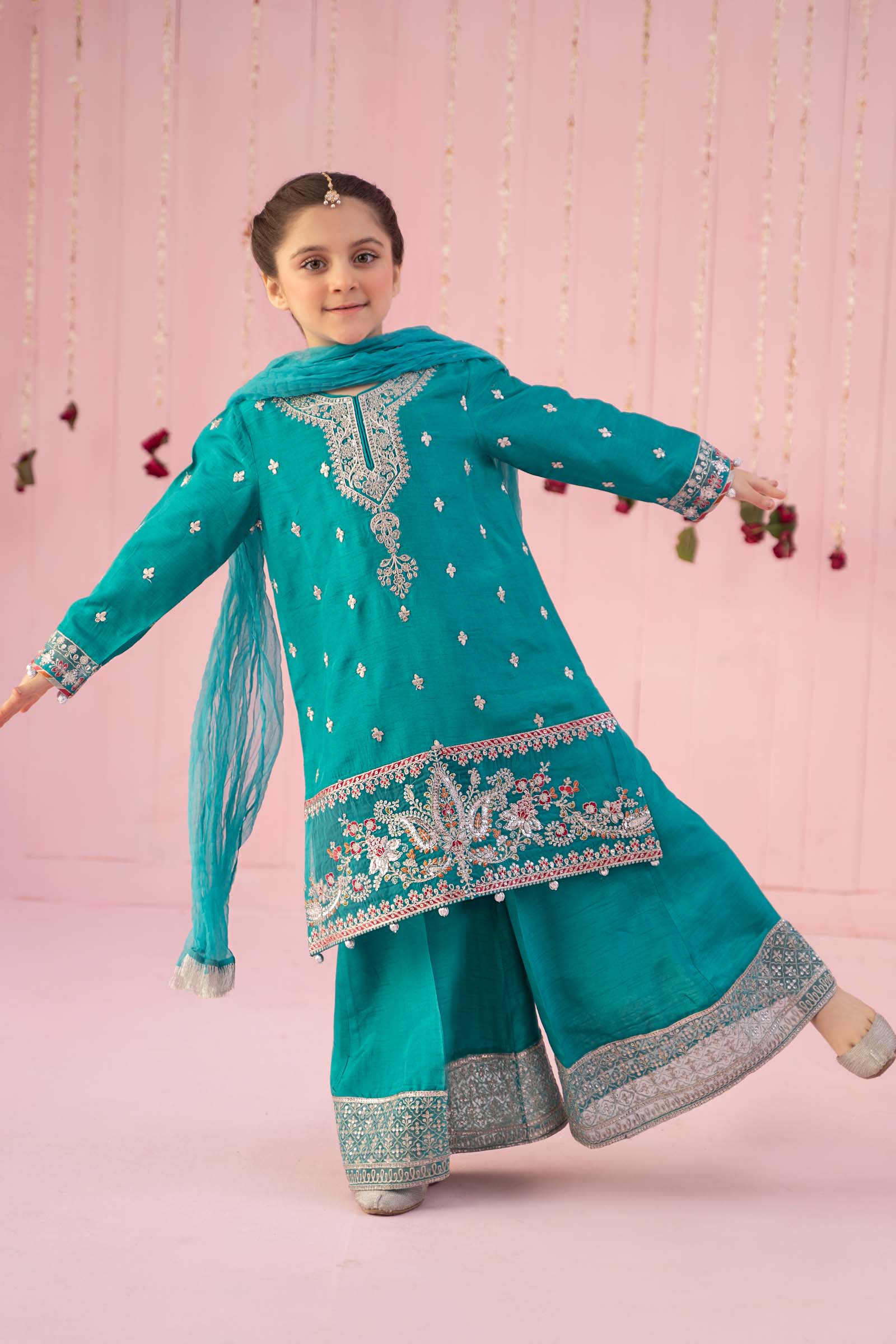 3 Piece Embroidered Raw Silk Suit - Image 5