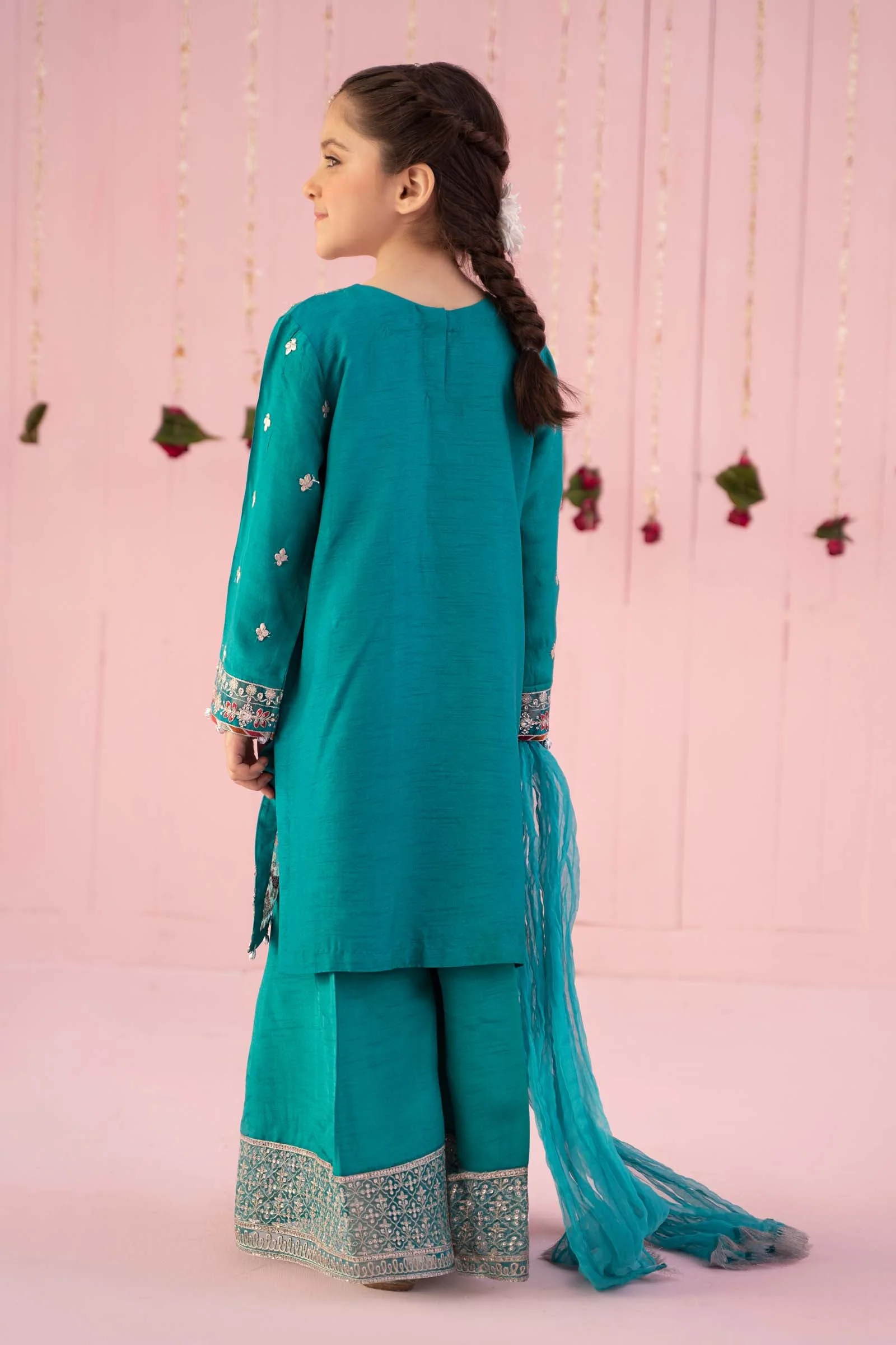 3 Piece Embroidered Raw Silk Suit - Image 7